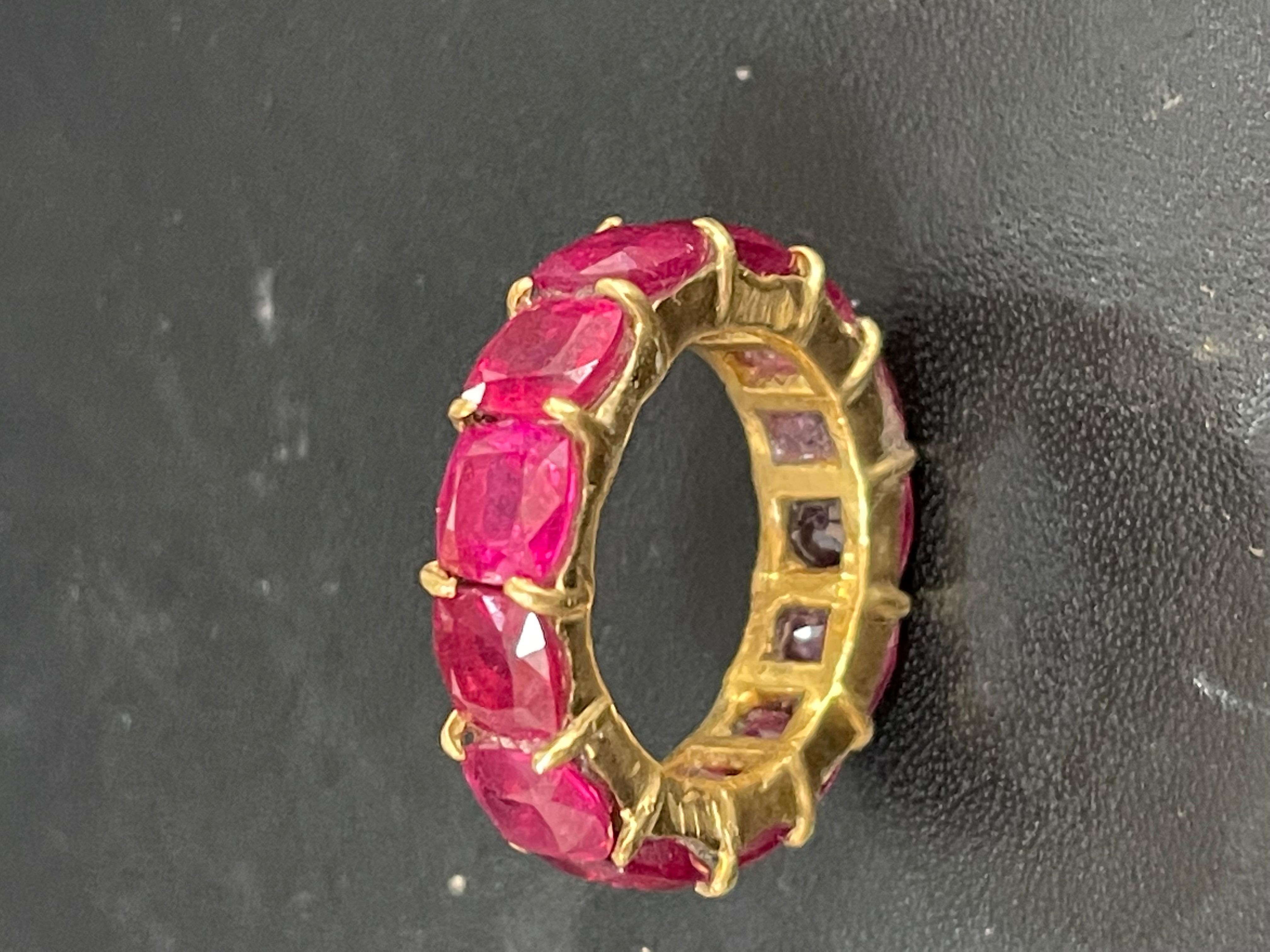 1 Ct Each Cushion Shape Treated Ruby 13 Ct Anniversary Eternity Band/Ring 18KYG For Sale 2