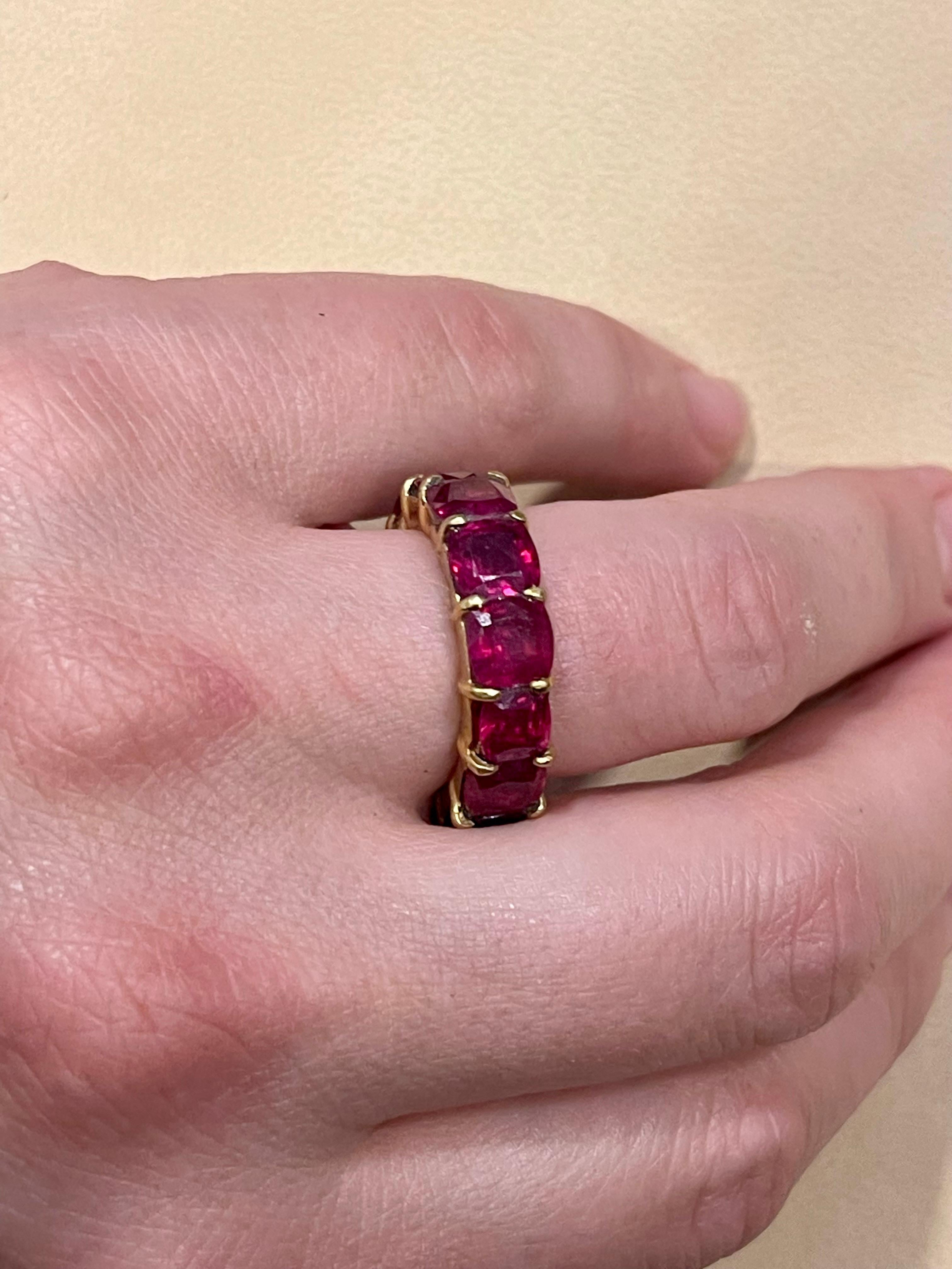 1 Ct Each Cushion Shape Treated Ruby 13 Ct Anniversary Eternity Band/Ring 18KYG For Sale 11