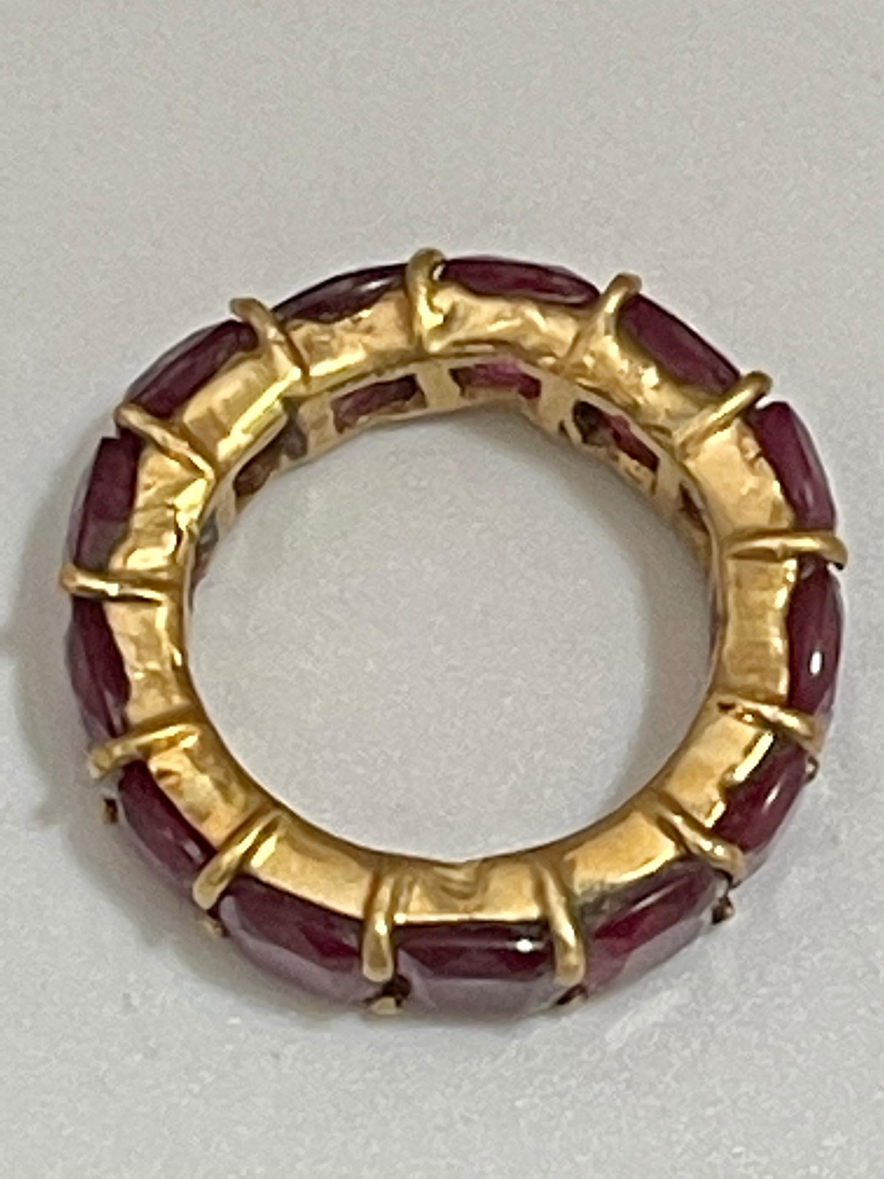 Cabochon 1 Ct Each Cushion Shape Treated Ruby 13 Ct Anniversary Eternity Band/Ring 18KYG For Sale