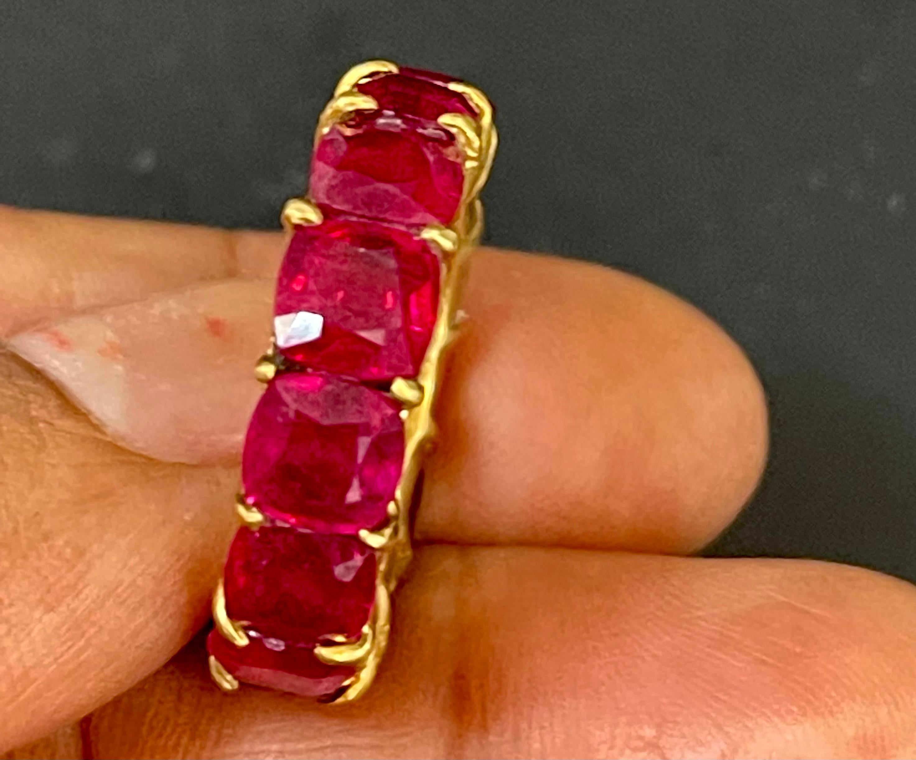 Women's 1 Ct Each Cushion Shape Treated Ruby 13 Ct Anniversary Eternity Band/Ring 18KYG For Sale