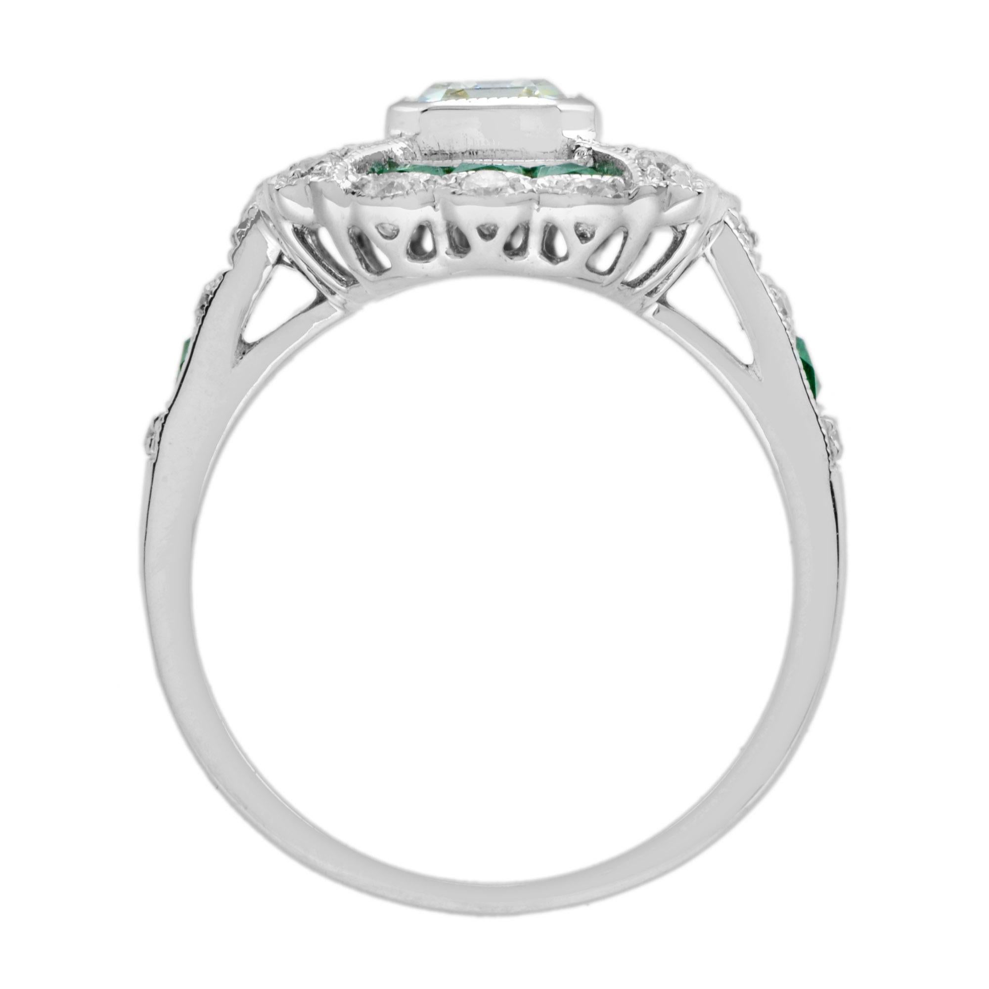 GIA Emerald Cut Diamond Emerald Art Deco Style Engagement Ring in 18k Gold For Sale 3