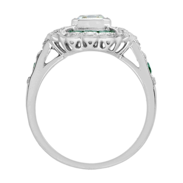 1 Carat Emerald Cut Diamond Emerald Art Deco Style Engagement Ring in