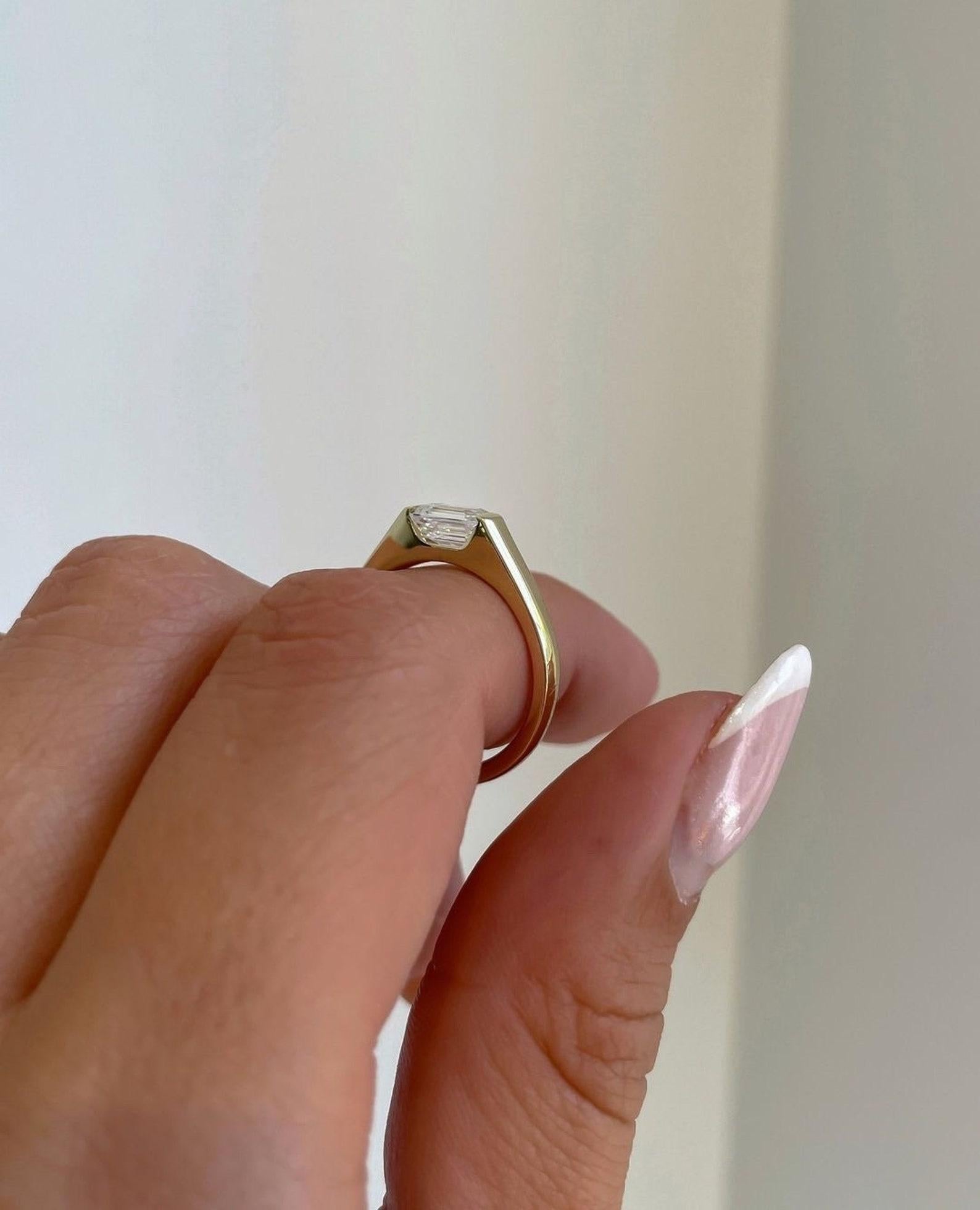 1 TC Anillo de boda de moisanita talla esmeralda Anillo solitario de plata de ley 925 Art Decó