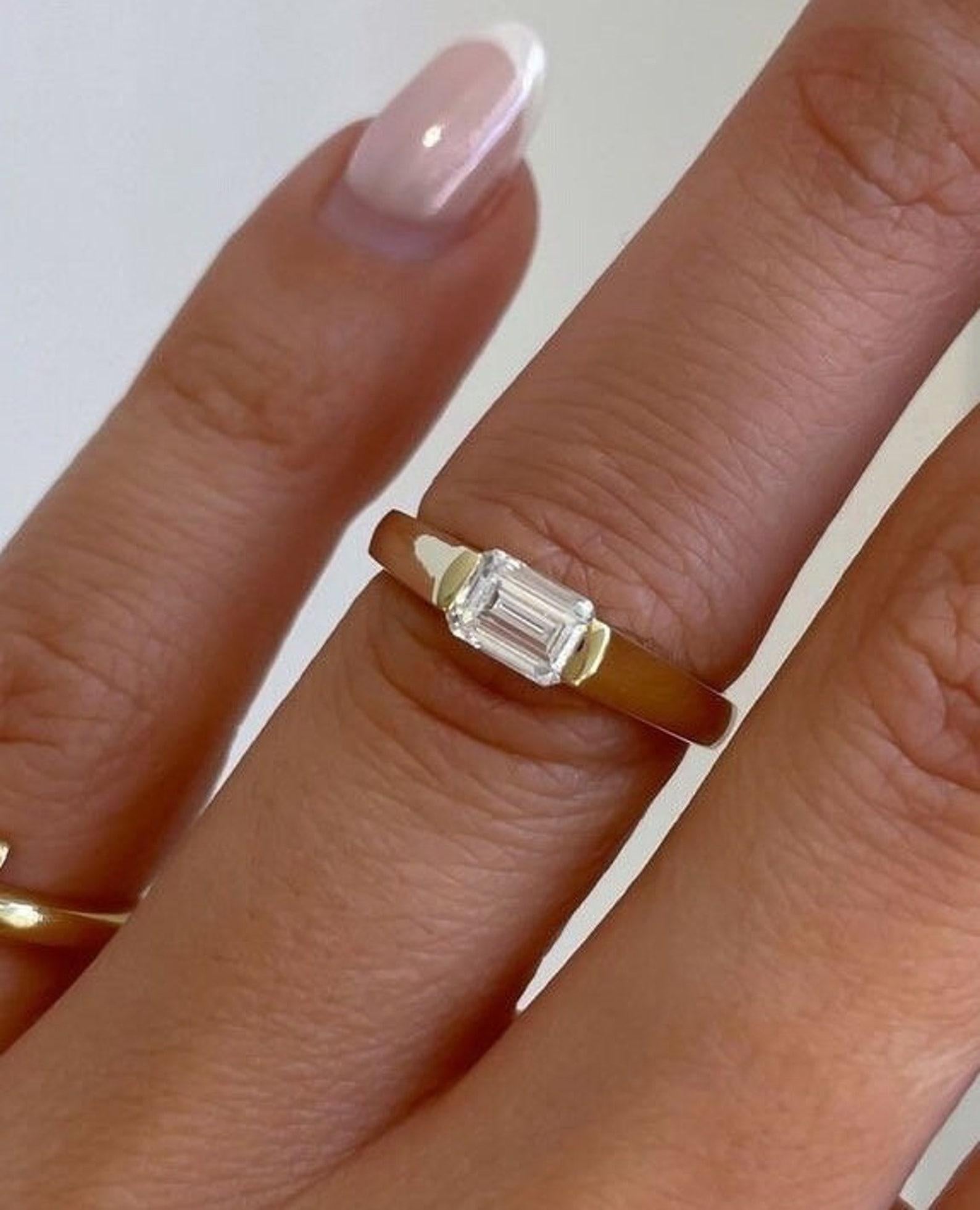 1 TC Anillo de boda de moisanita talla esmeralda Anillo solitario de plata de ley 925 4