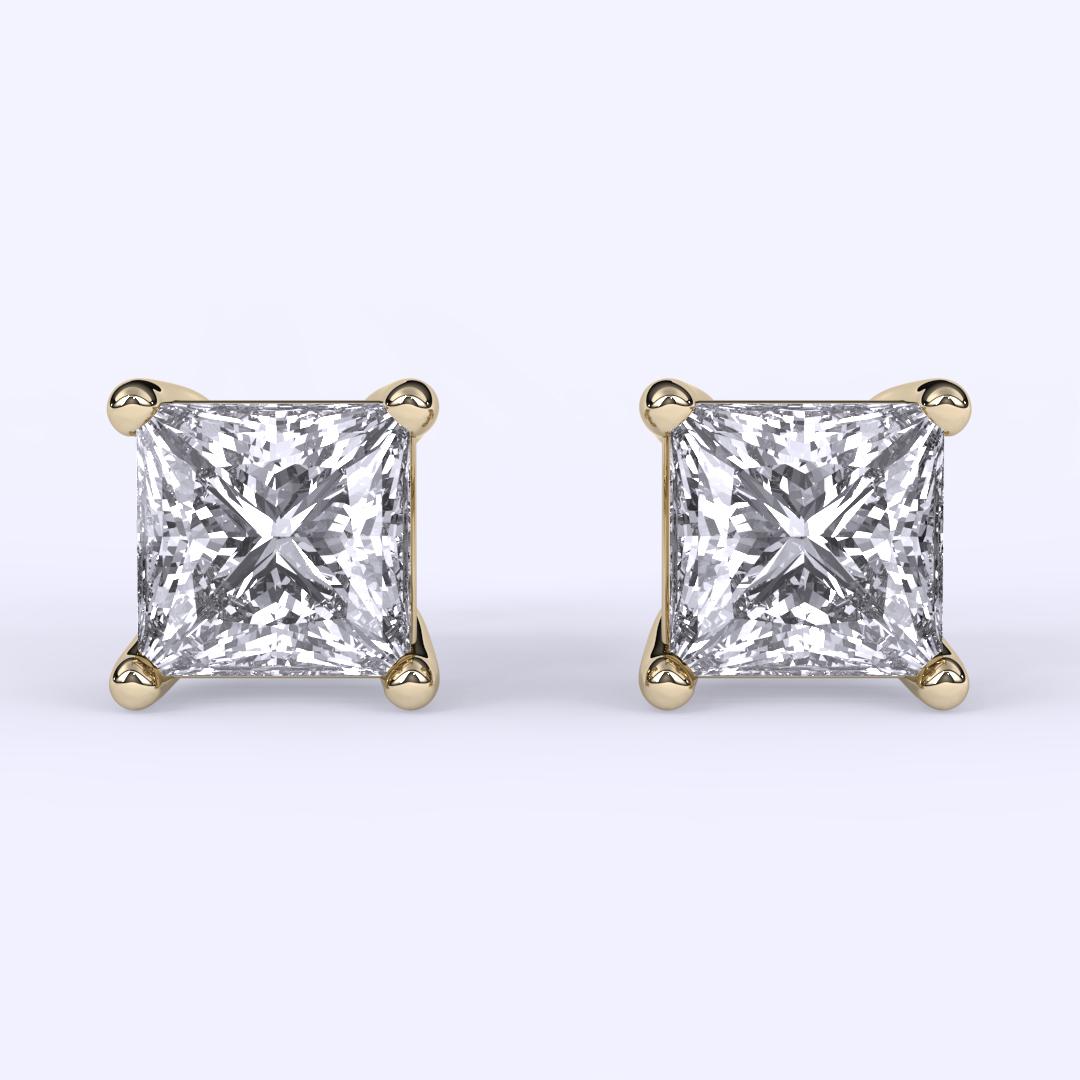 Taille princesse 1 CT GH-I1 Clarity Natural Diamond Princesse Cut Stud Ears, 14k Gold. en vente