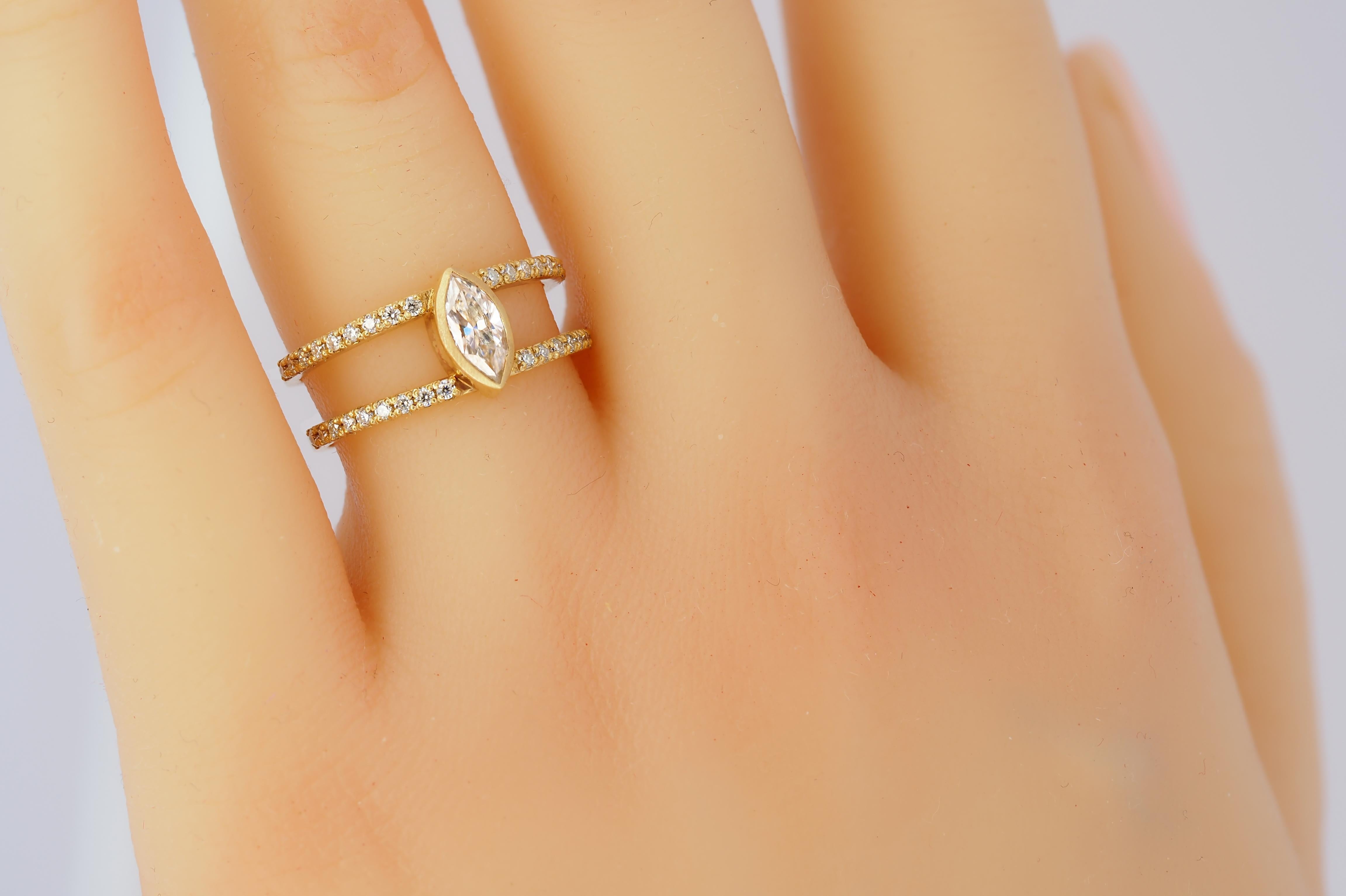 For Sale:  1 ct Marquise moissanite engagement ring in 14k gold 10
