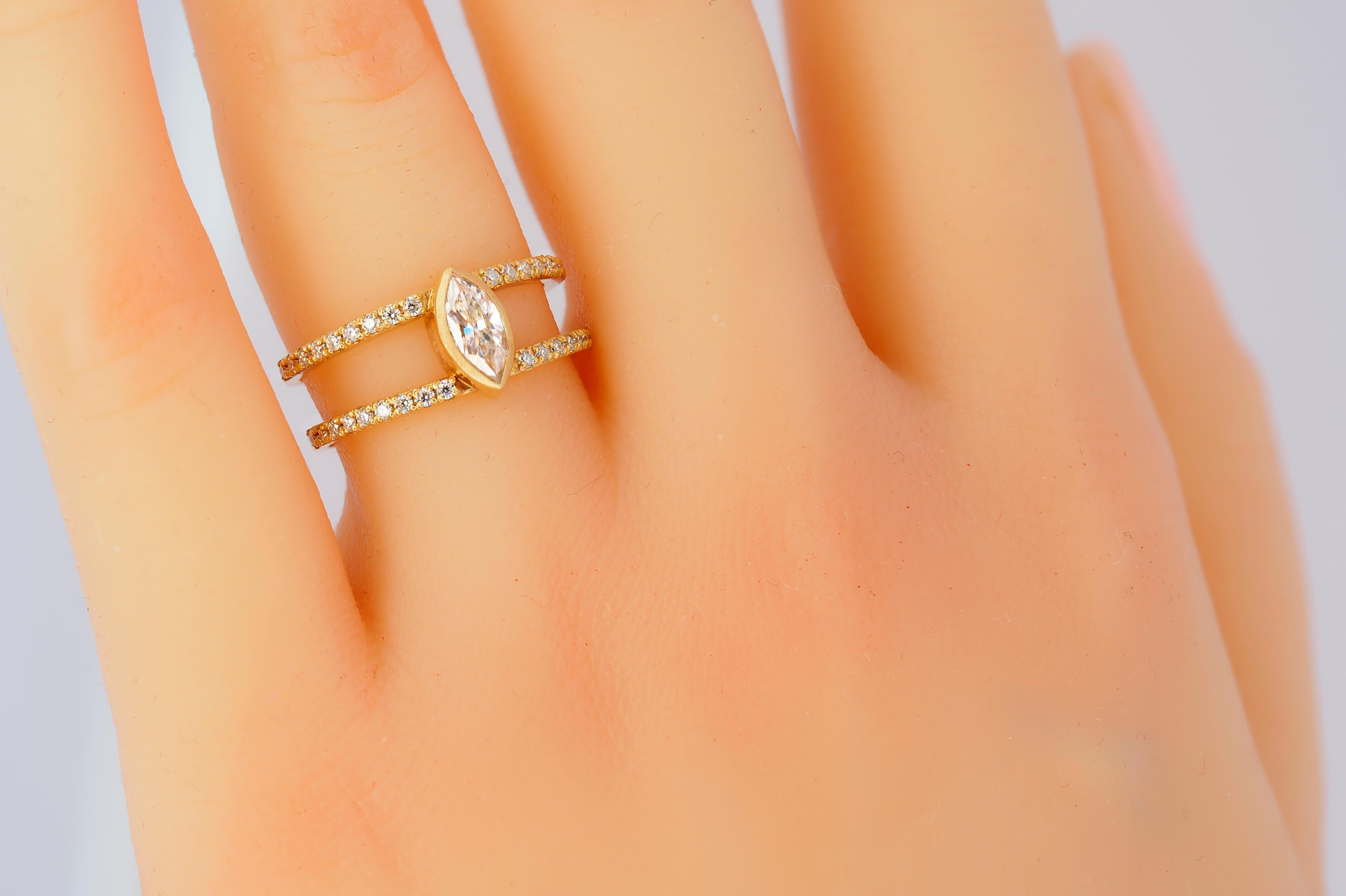 For Sale:  1 ct Marquise moissanite engagement ring in 14k gold.  11
