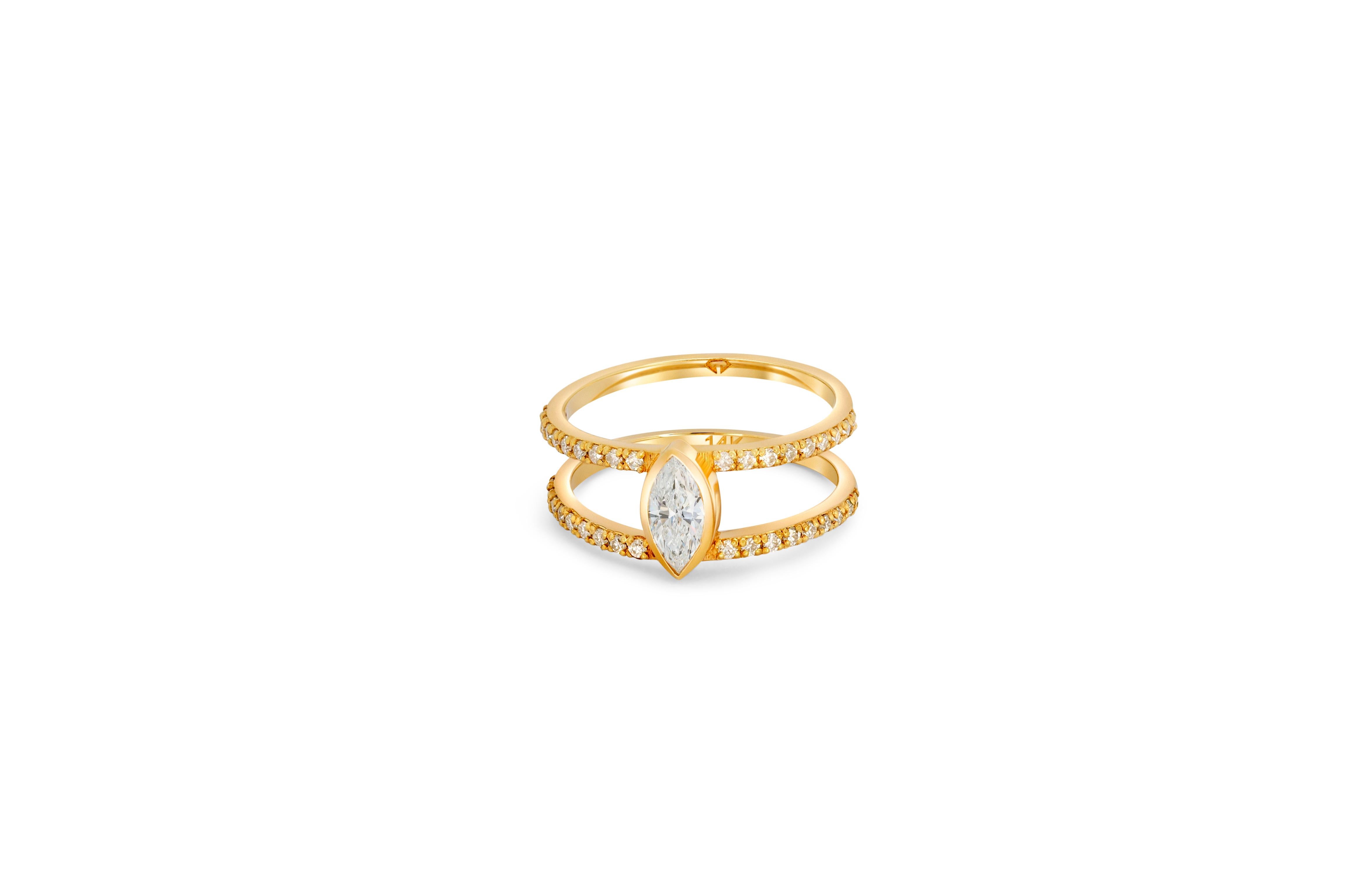 For Sale:  1 ct Marquise moissanite engagement ring in 14k gold.  3