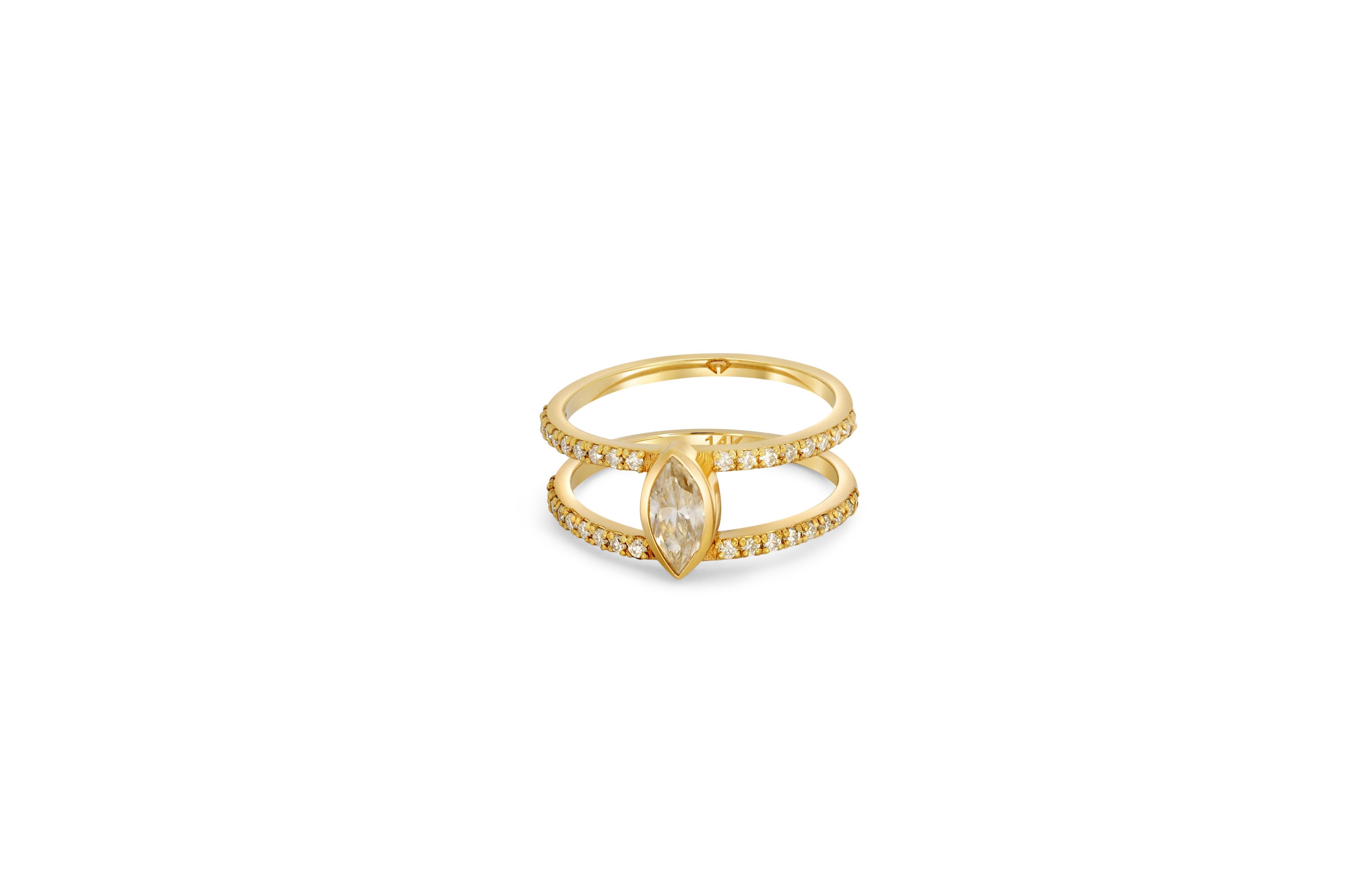 For Sale:  1 ct Marquise moissanite engagement ring in 14k gold 3
