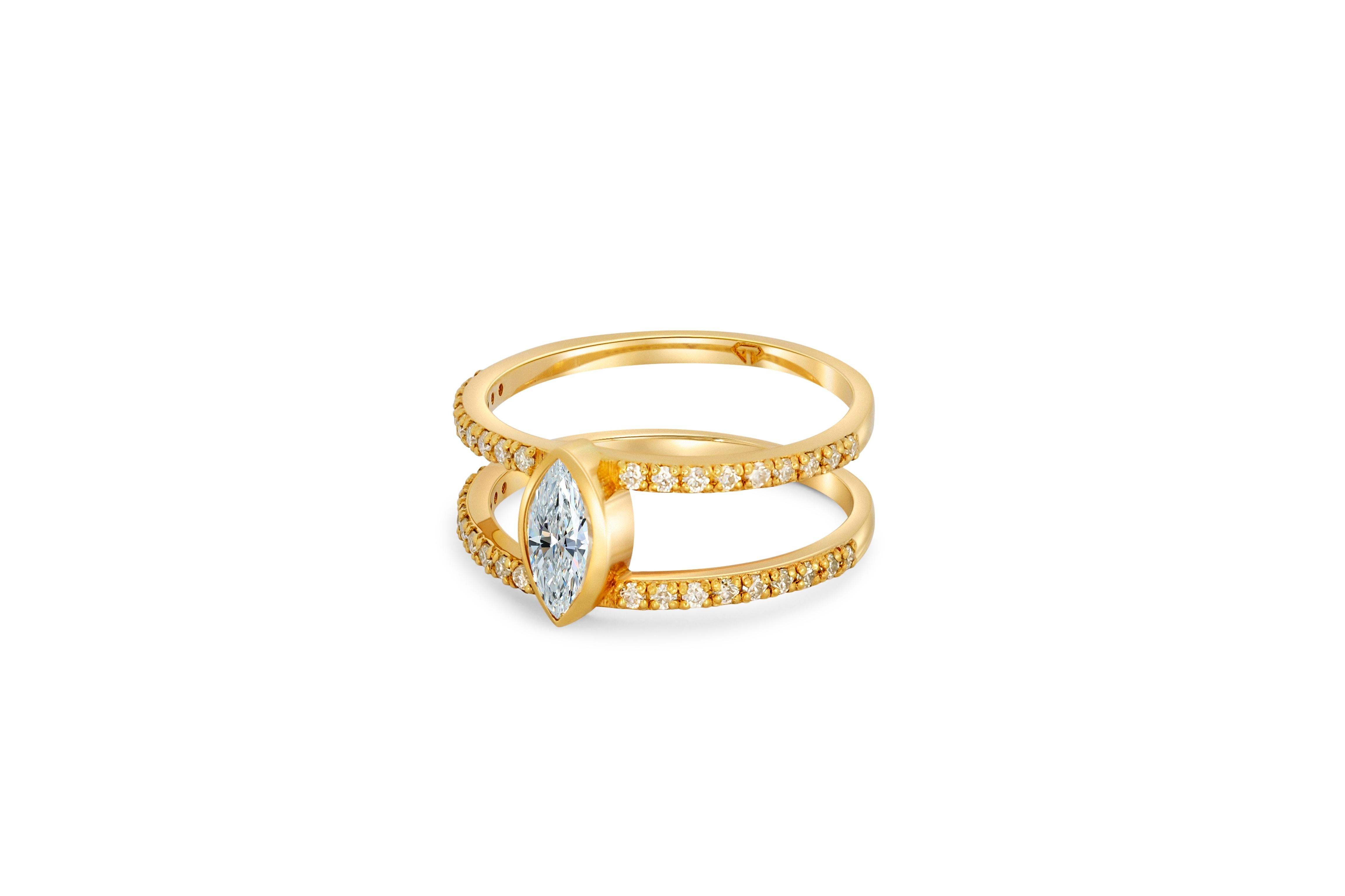 Marquise Cut 1 ct Marquise moissanite engagement ring in 14k gold For Sale