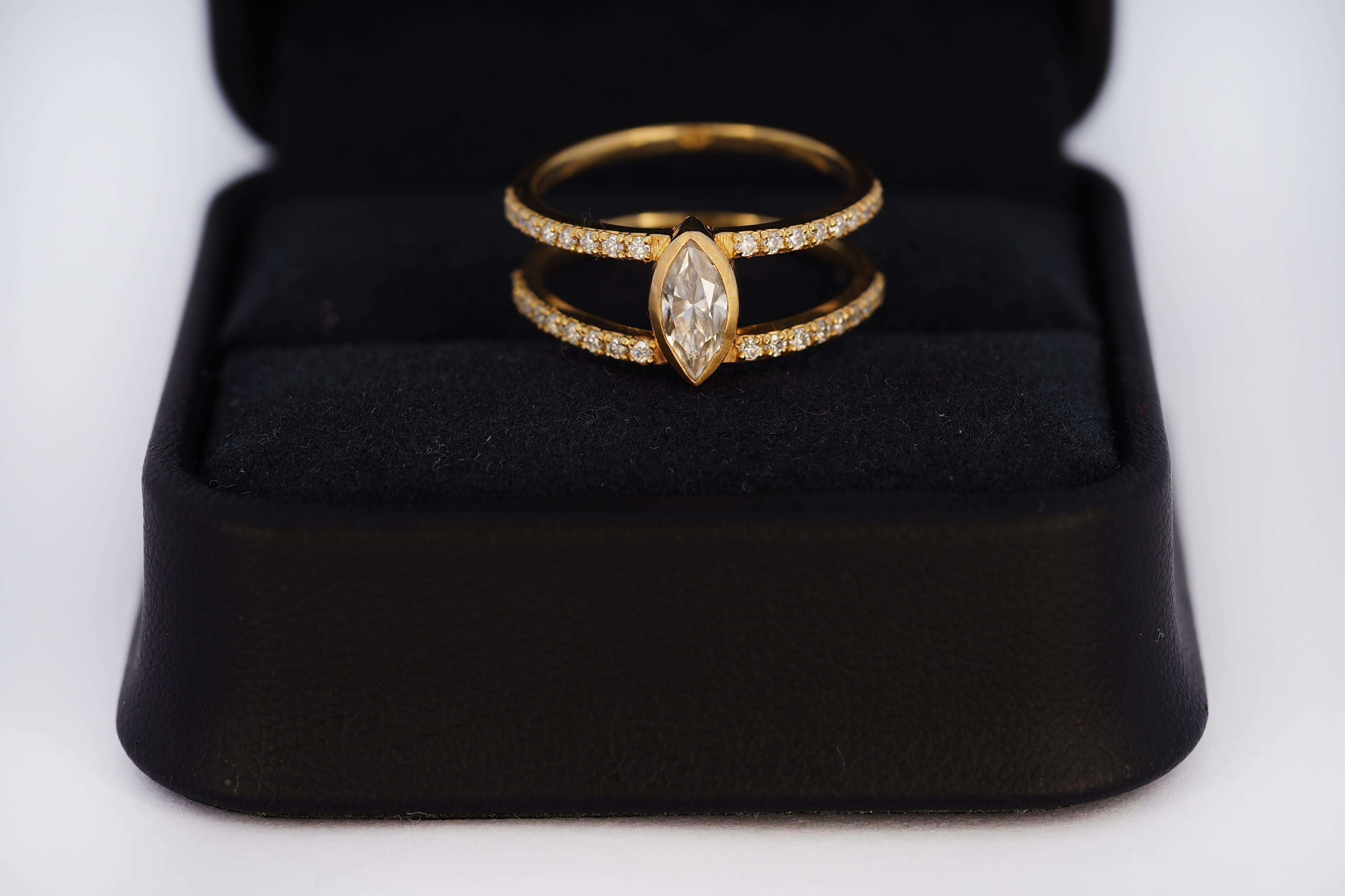 For Sale:  1 ct Marquise moissanite engagement ring in 14k gold 7