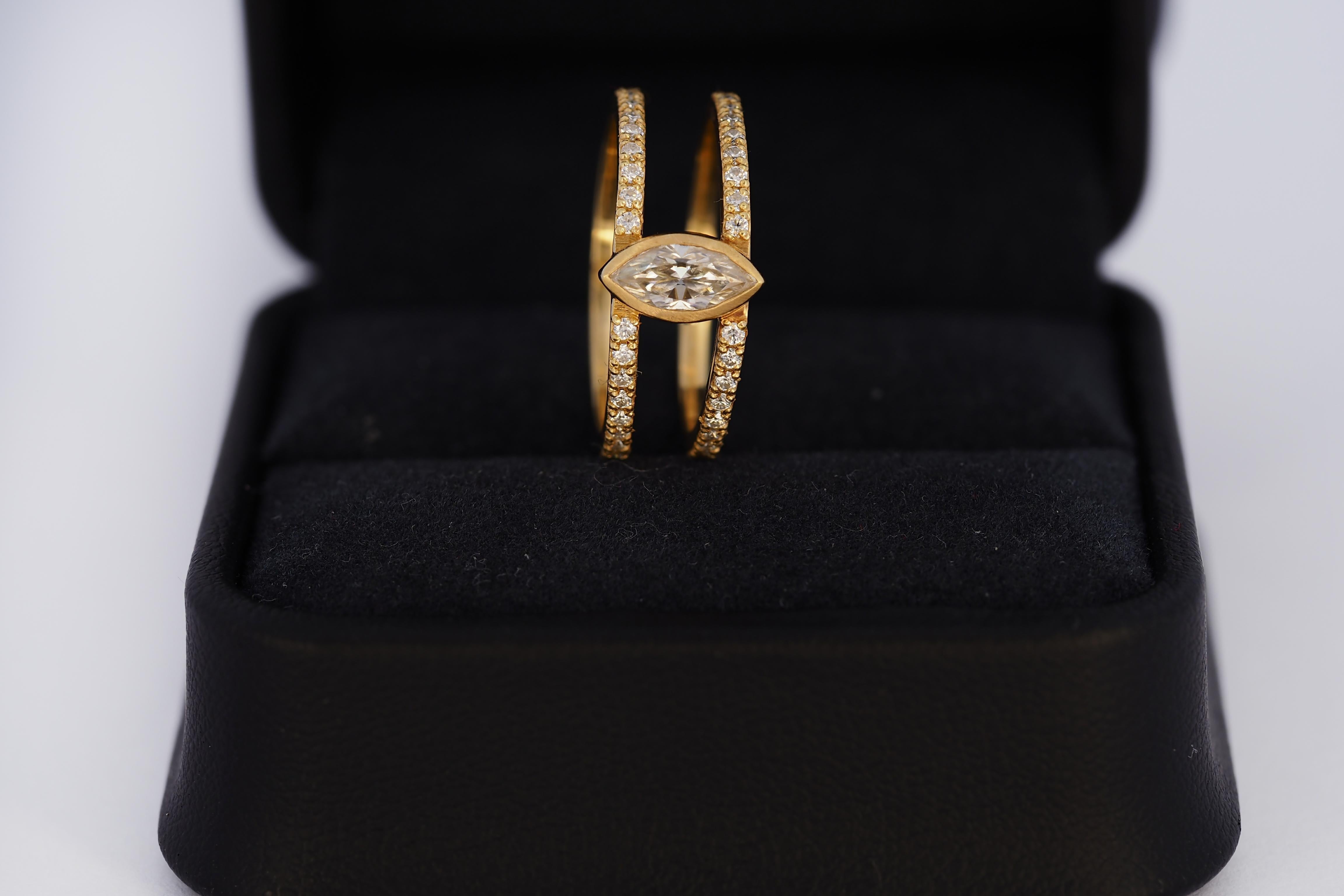 For Sale:  1 ct Marquise moissanite engagement ring in 14k gold 8