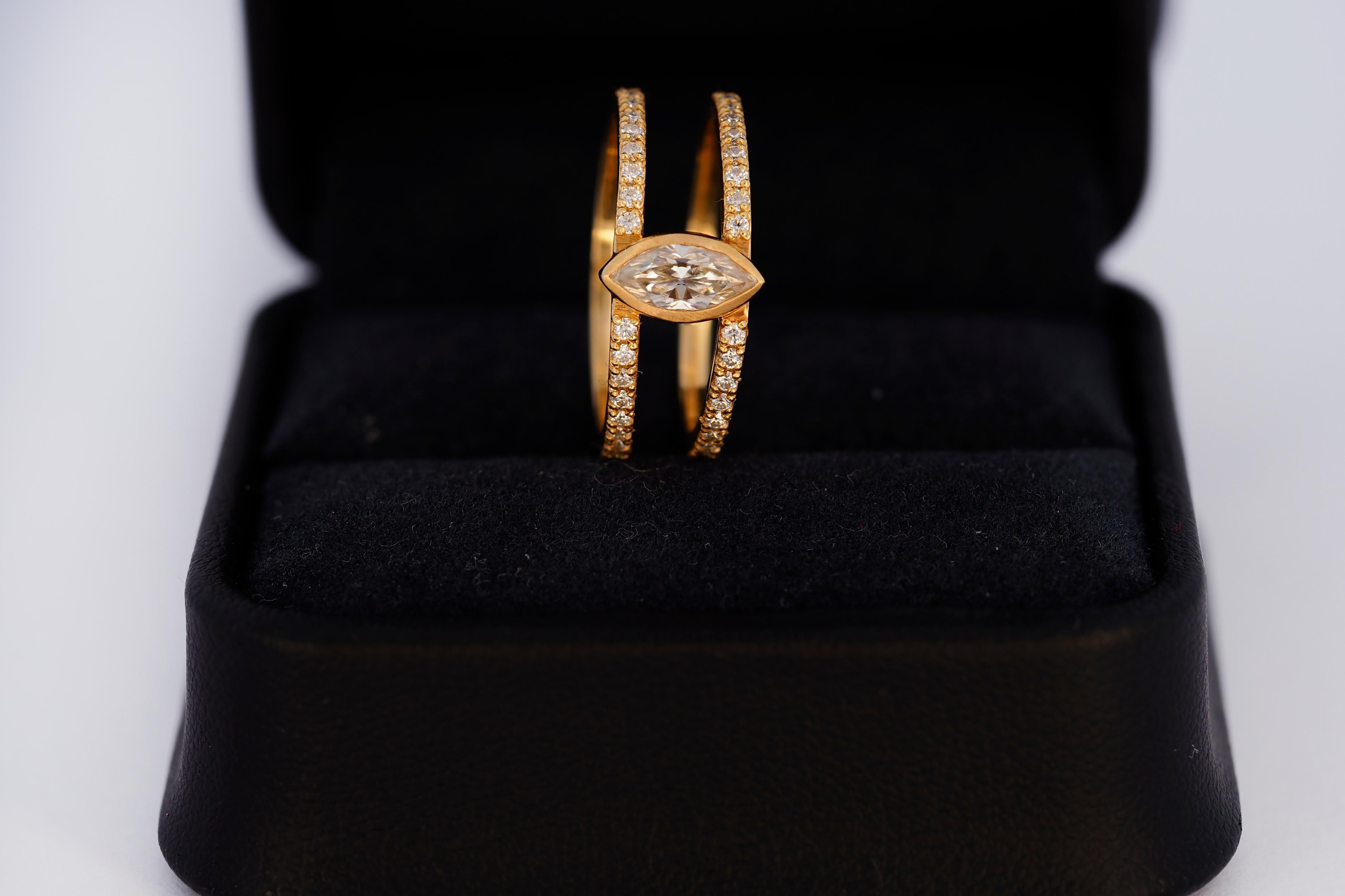 For Sale:  1 ct Marquise moissanite engagement ring in 14k gold.  9