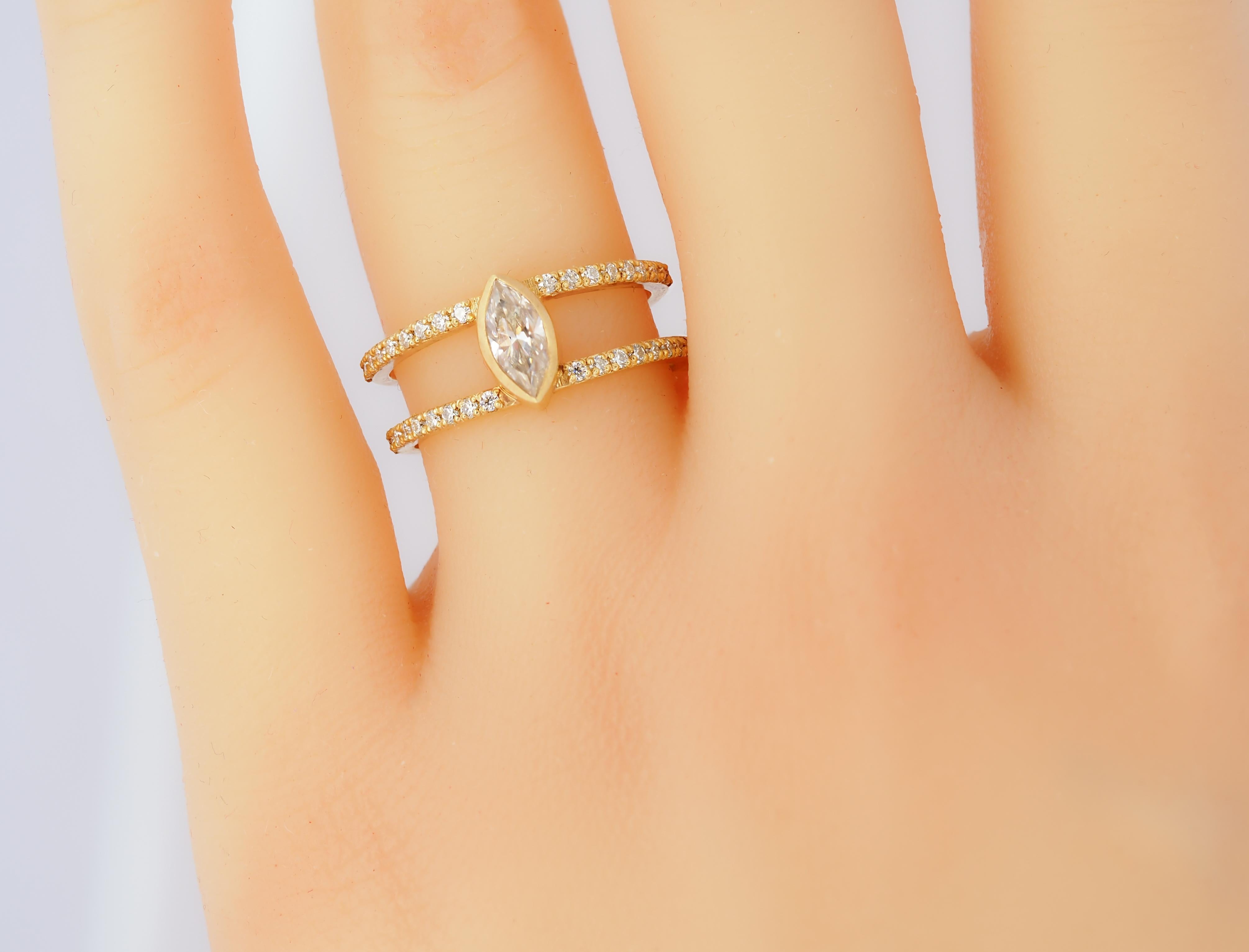 For Sale:  1 ct Marquise moissanite engagement ring in 14k gold 9