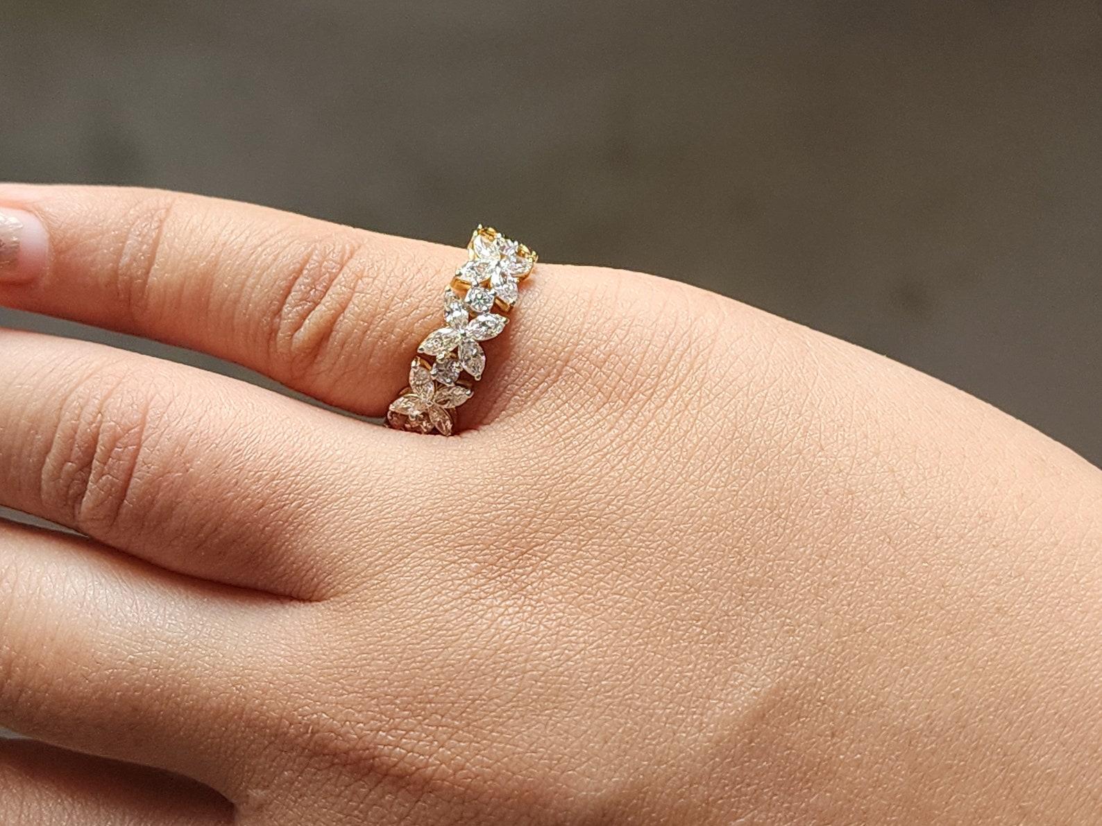 1 CT Marquise & Round Moissanite Wedding Band for Women 925 Sterling Silver Ring in vendita 2
