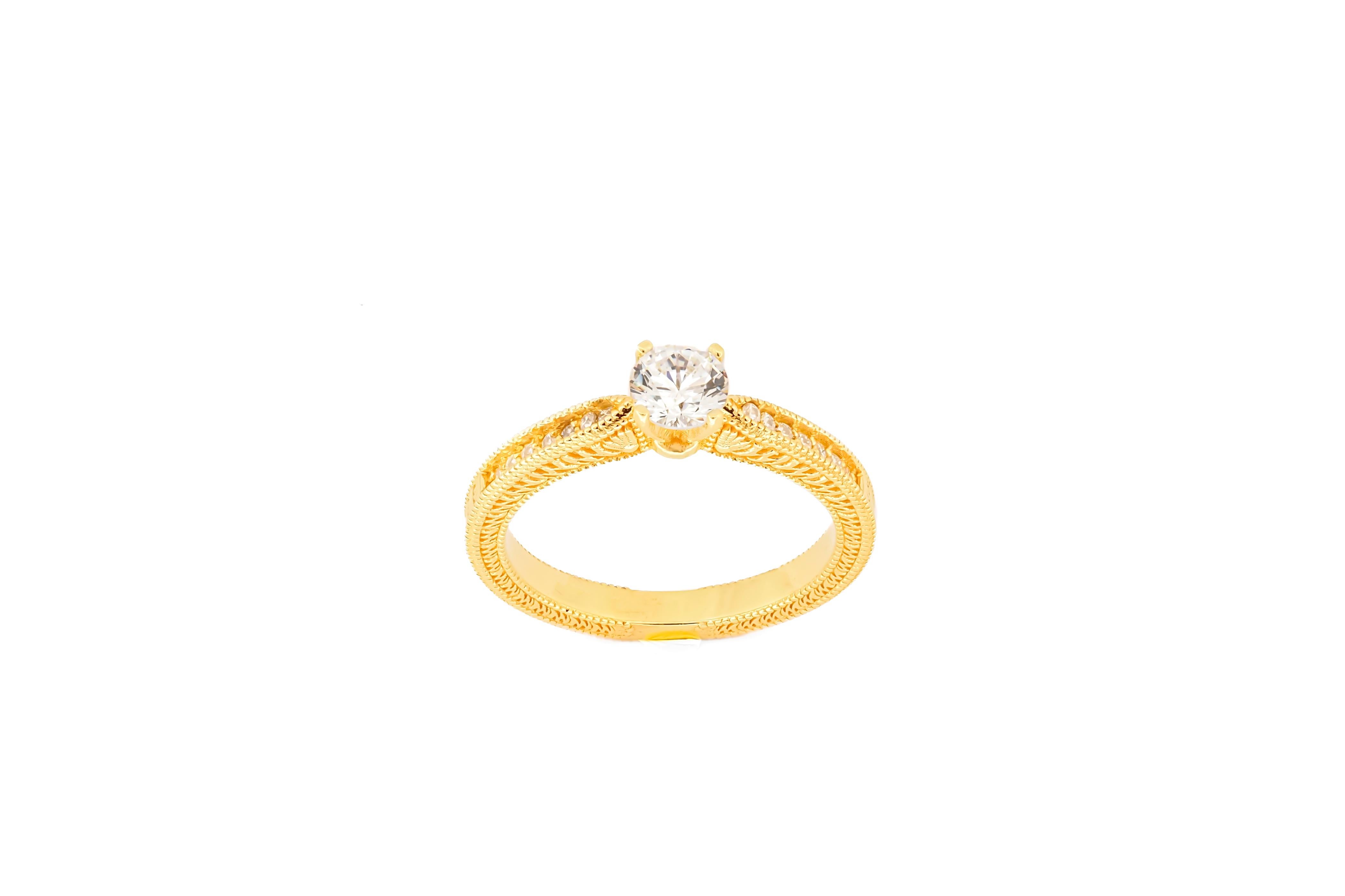 1 ct moissanite 14k gold engagement ring. Moissanite gold ring. Round moissanite gold ring.  Vintage style moissanite ring.  Diamond halo engagement ring. Solitaire moissanite ring.

Metal: 14k gold
Weight: 2.5 gr depends from size
1 piece (central