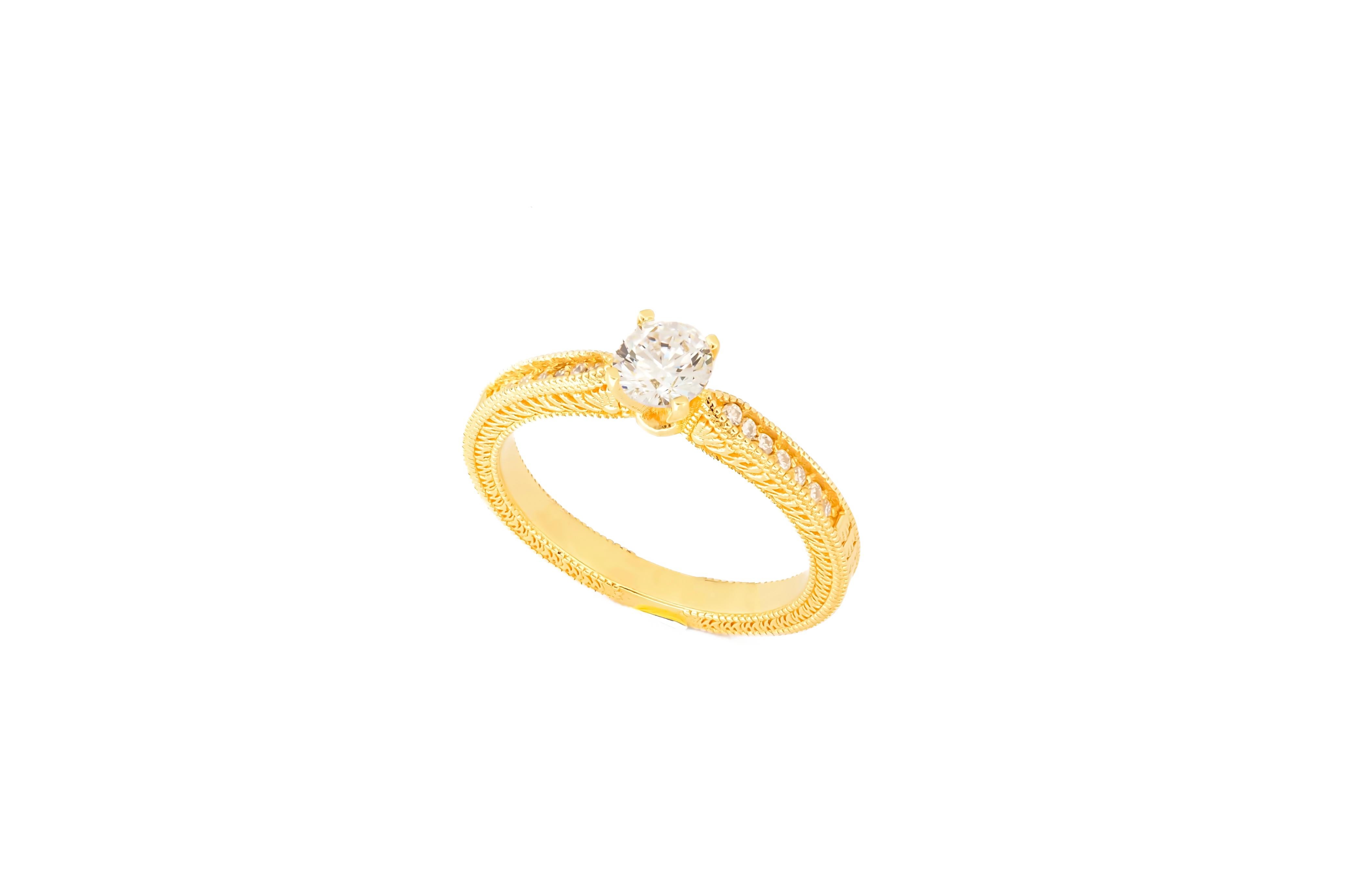 Modern 1 ct moissanite 14k gold engagement ring. For Sale
