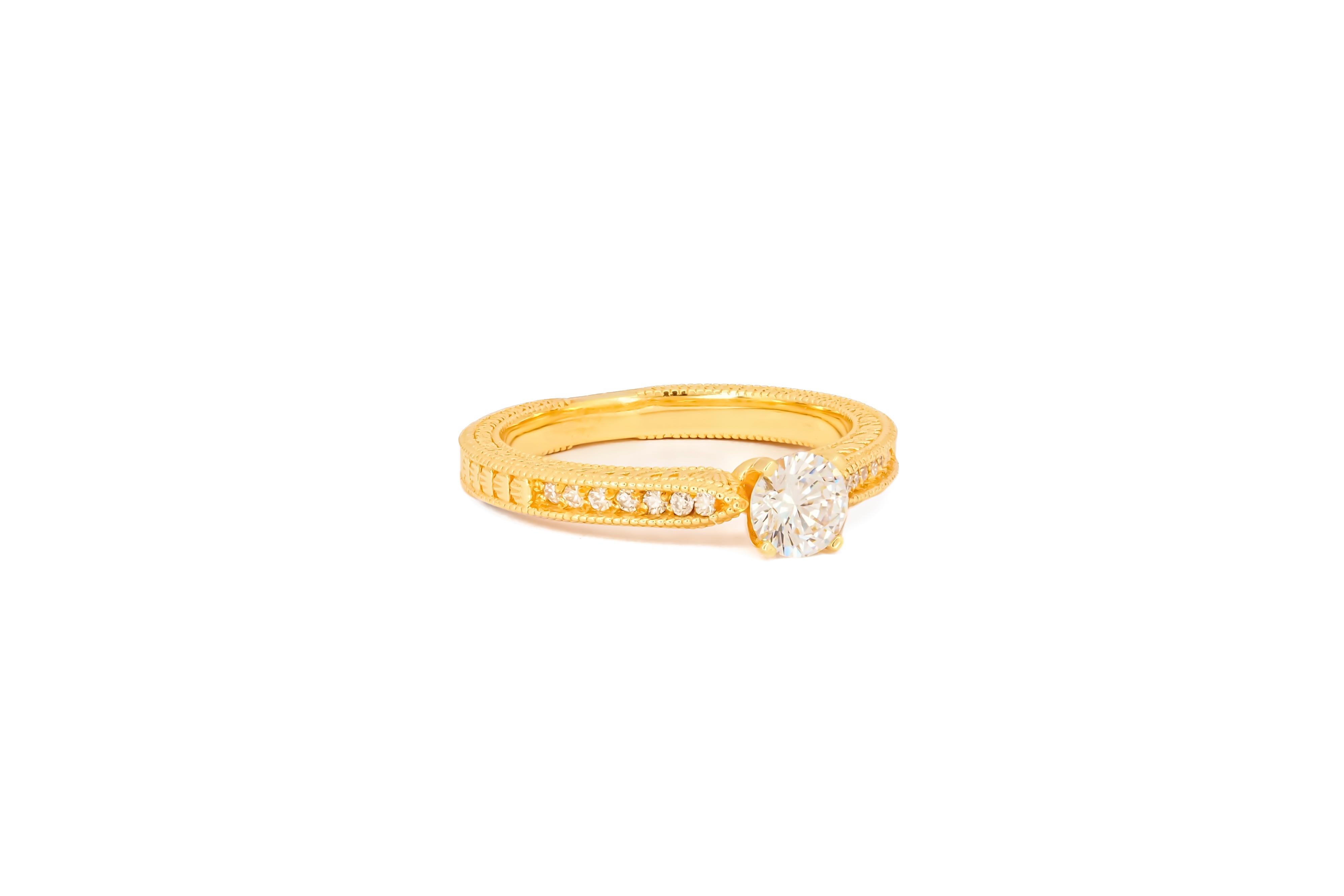 Women's 1 ct moissanite 14k gold engagement ring. For Sale