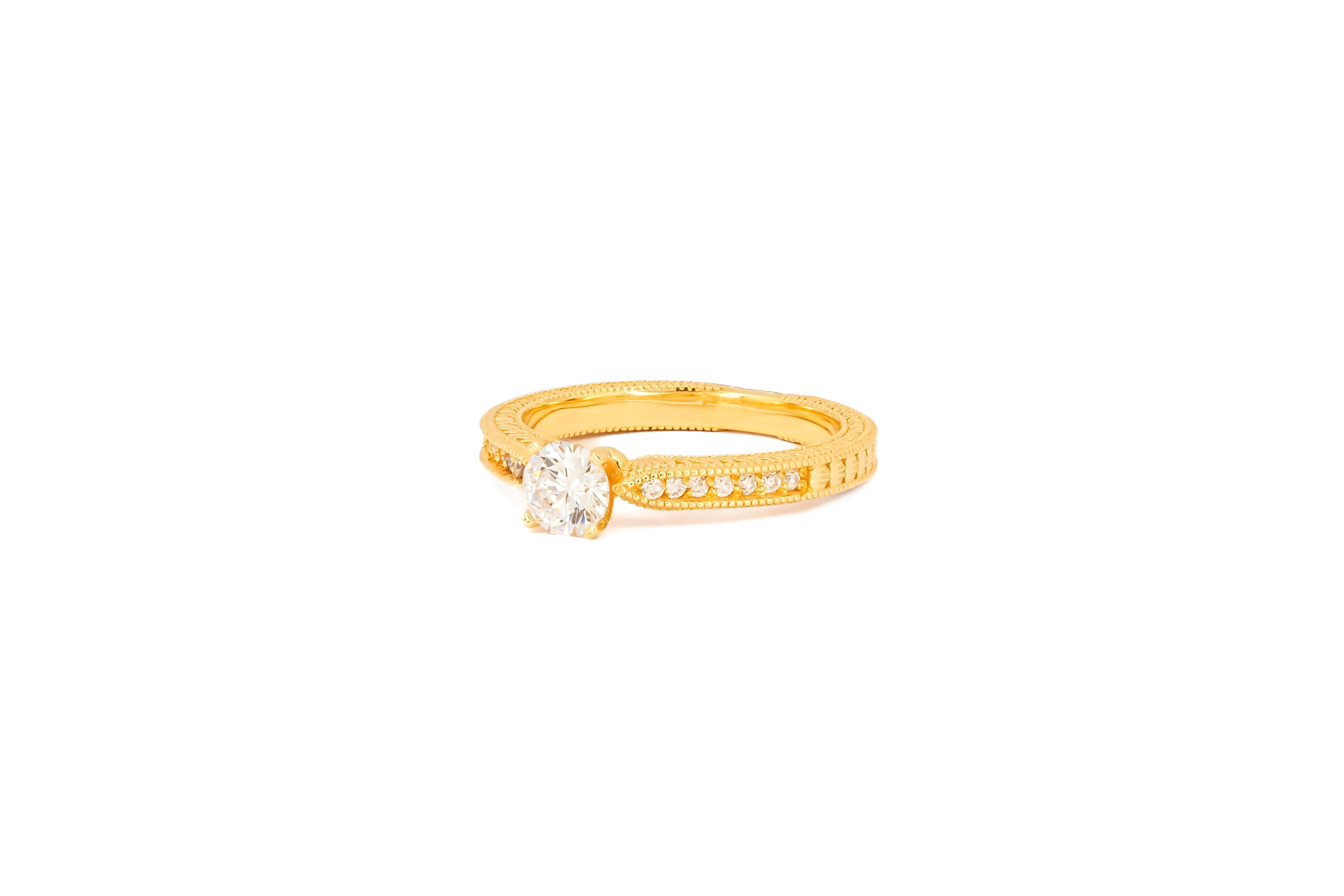 Women's 1 ct moissanite 14k gold engagement ring. For Sale