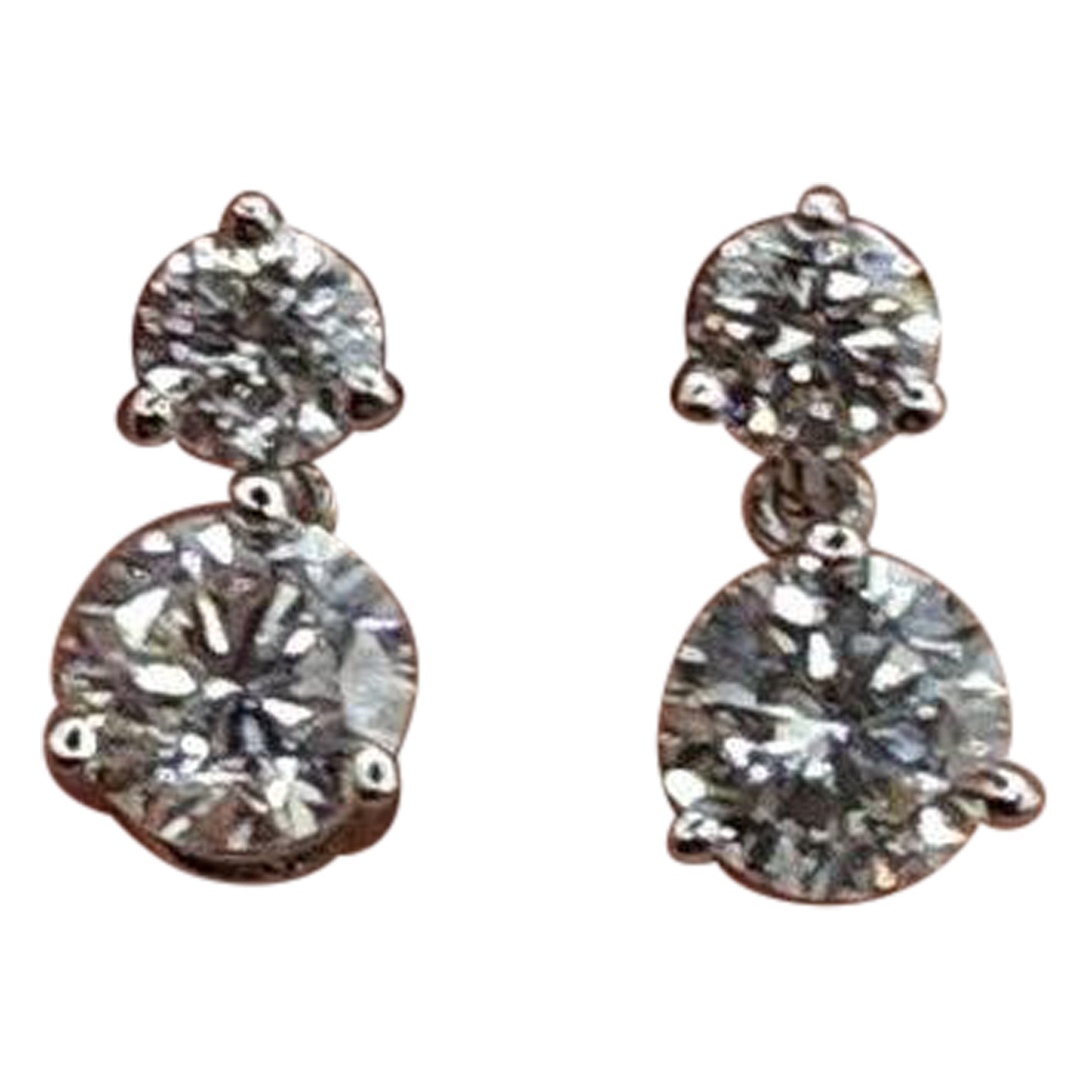 1 CT Moissanite Earrings 925 Sterling Silver 2 Stone Moissanite Dangle Earrings