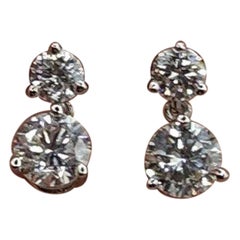 1 CT Moissanite Earrings 925 Sterling Silver 2 Stone Moissanite Dangle Earrings