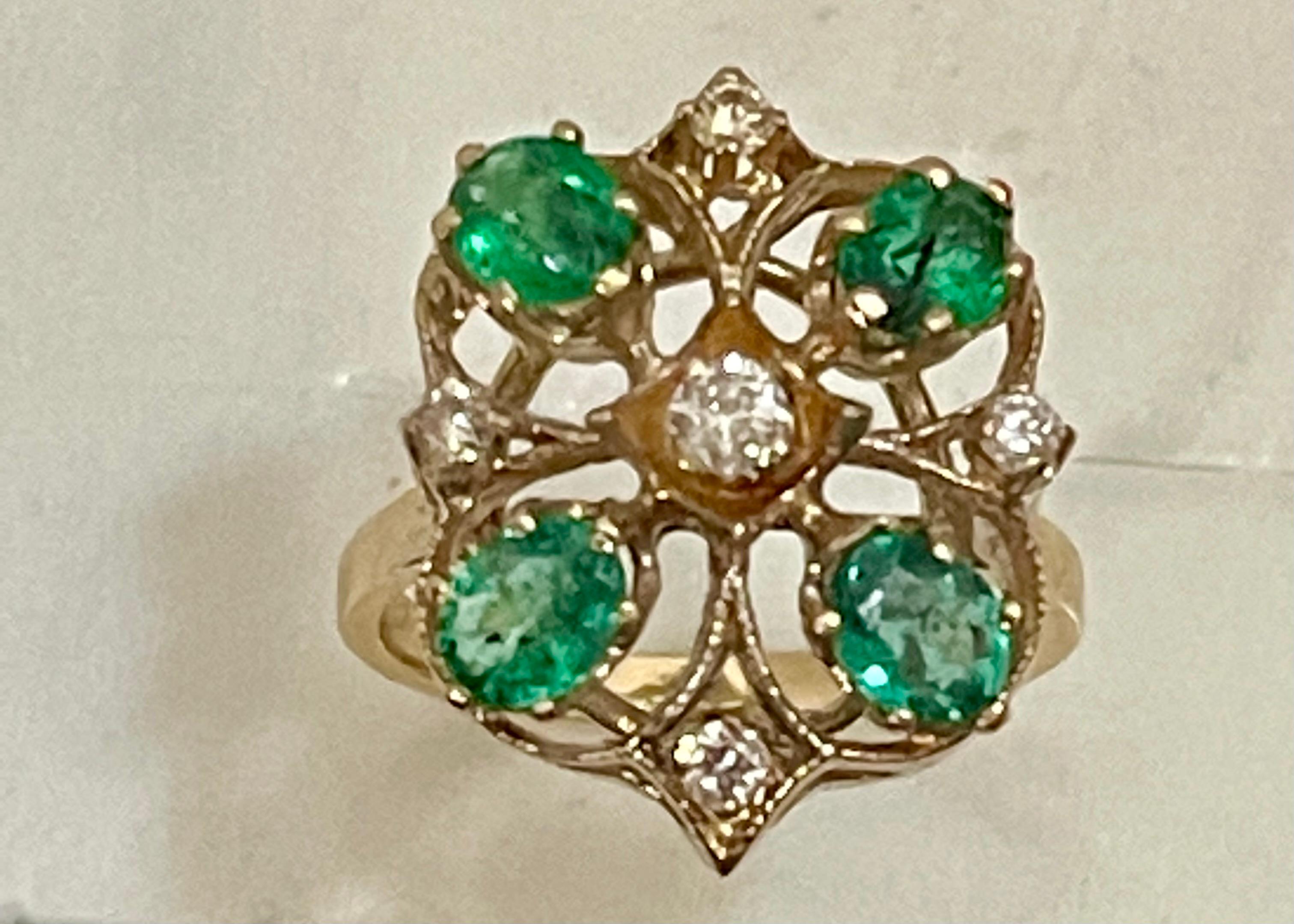 1 Ct Natural Emerald, Oval Stone and Diamond Ring 14 Karat Yellow Gold For Sale 9