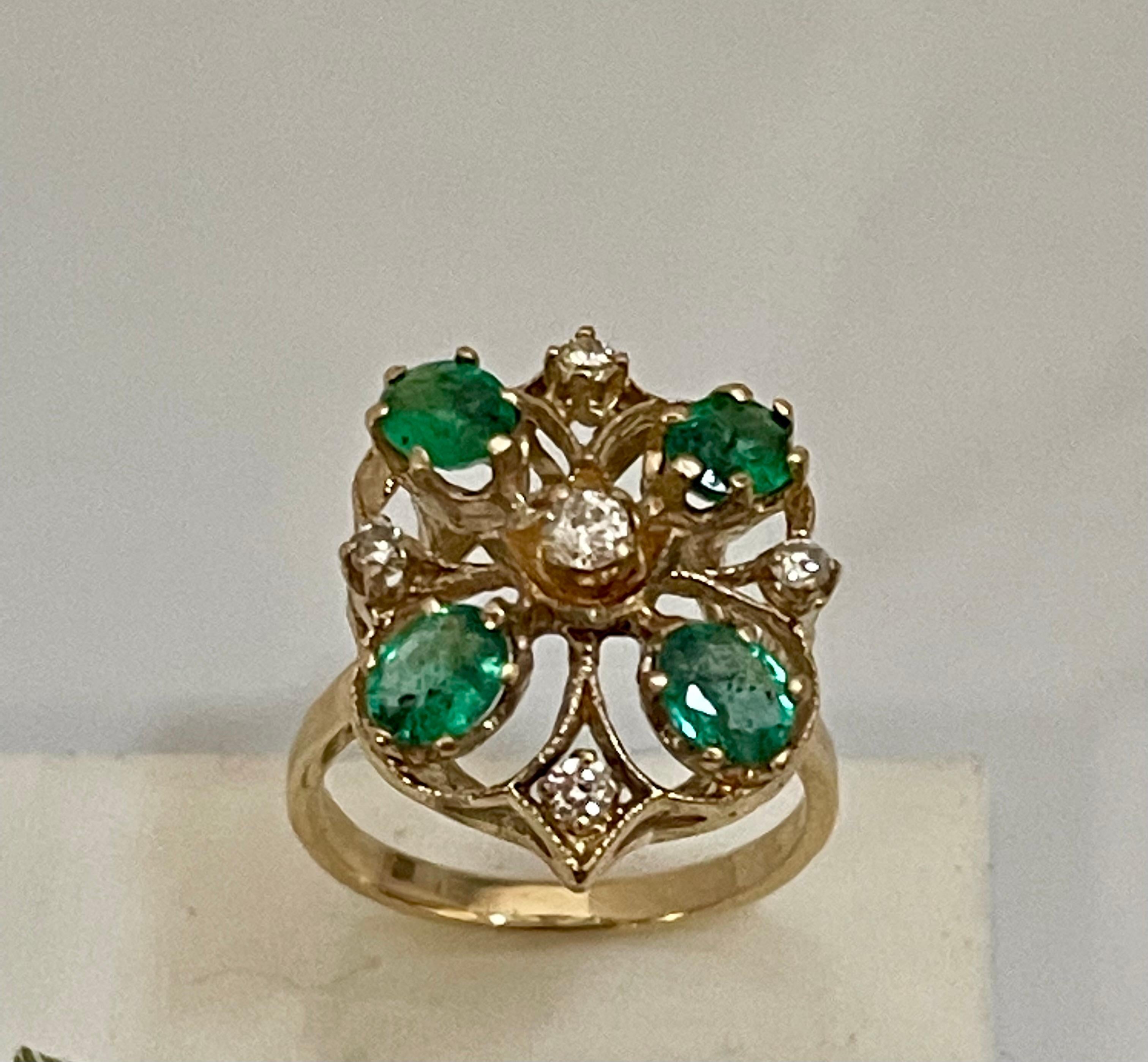 Women's 1 Ct Natural Emerald, Oval Stone and Diamond Ring 14 Karat Yellow Gold For Sale