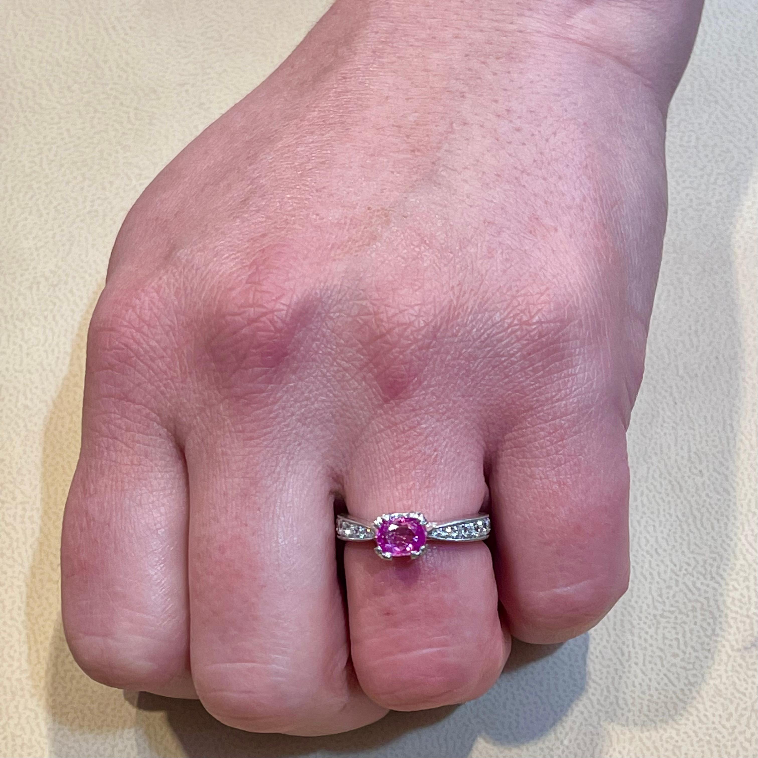 1 Ct Natural Pink Sapphire & 1.25 Ct Diamond Ring in Platinum For Sale 3