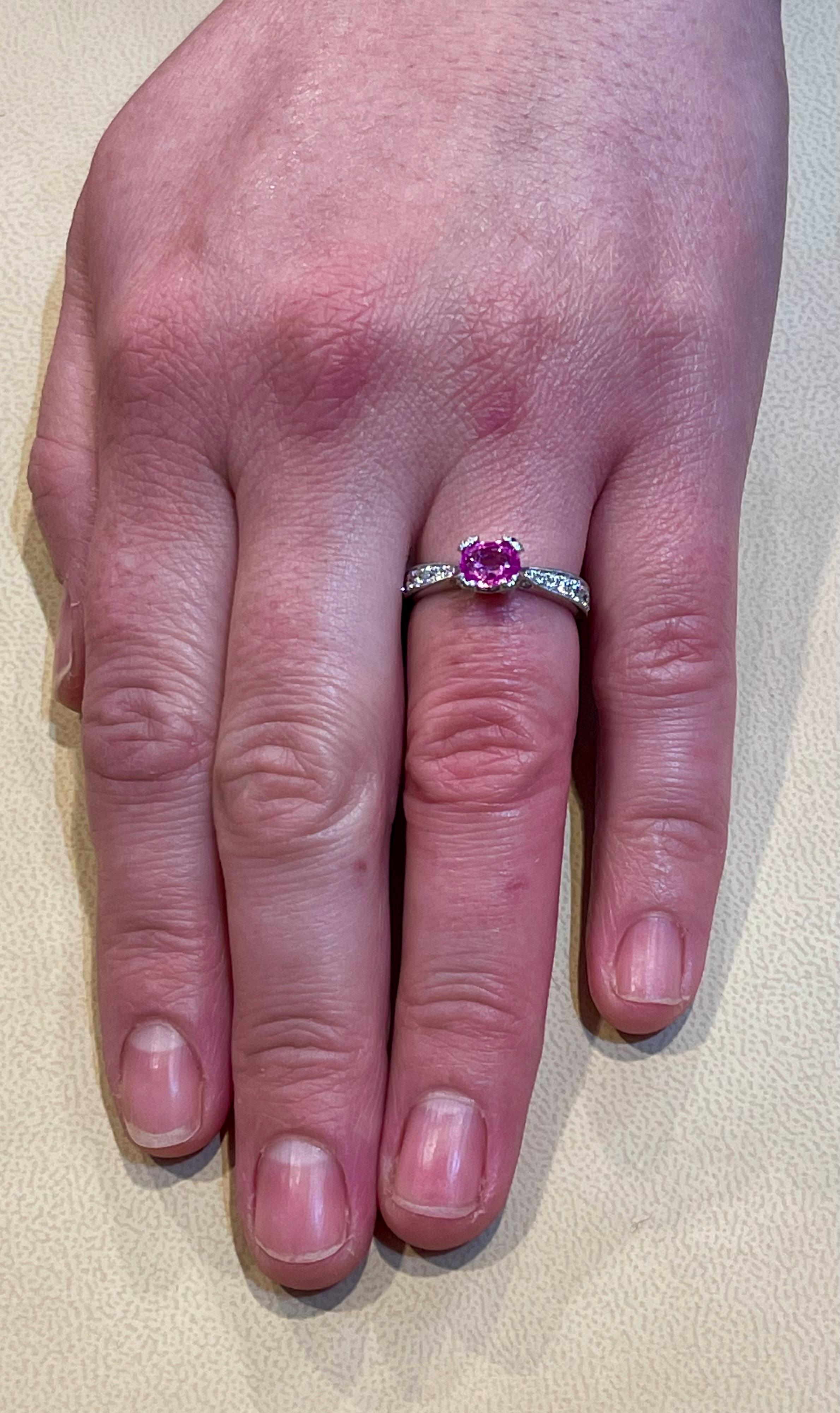 1 Ct Natural Pink Sapphire & 1.25 Ct Diamond Ring in Platinum For Sale 11