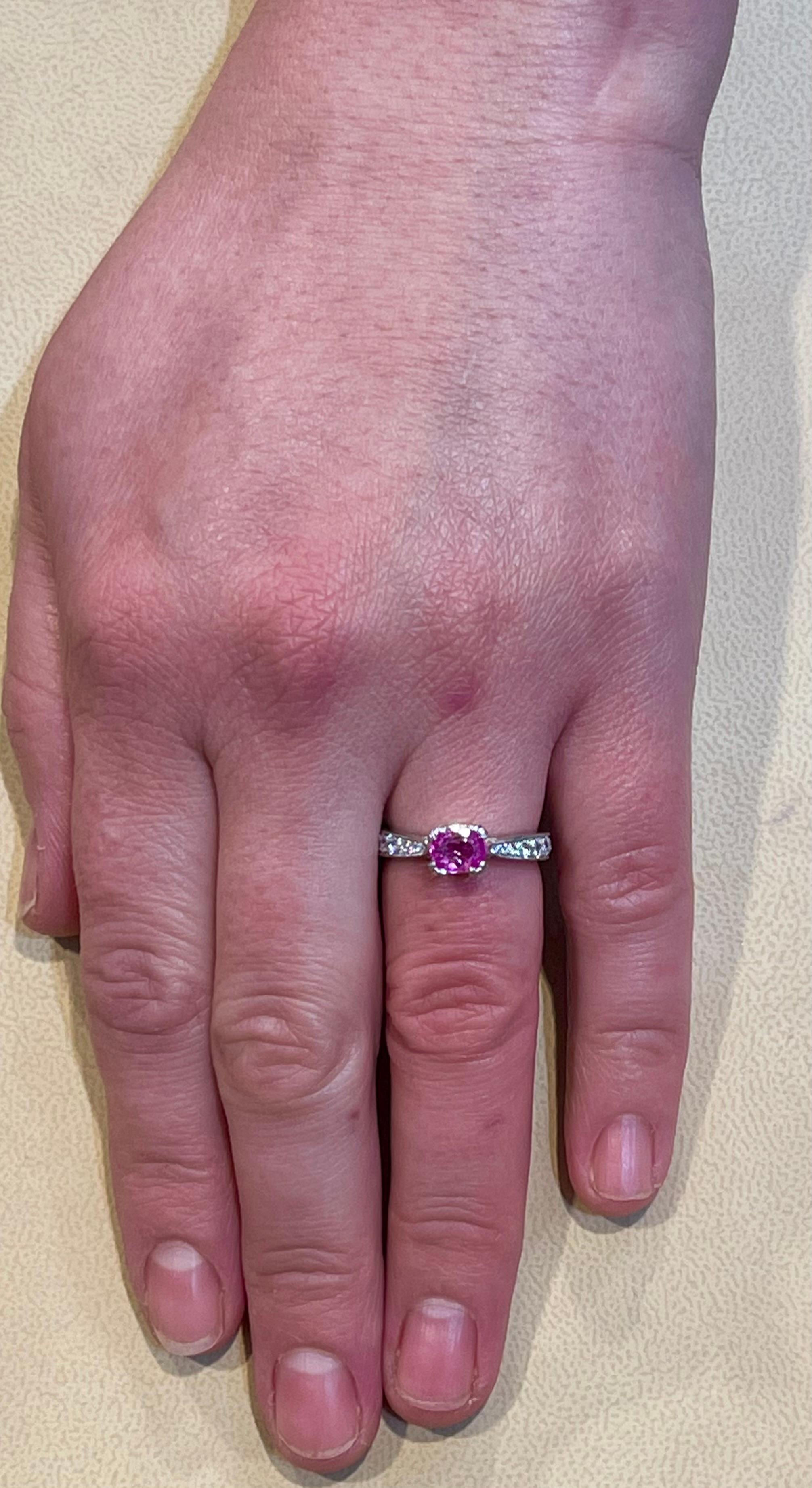 1 Ct Natural Pink Sapphire & 1.25 Ct Diamond Ring in Platinum For Sale 2