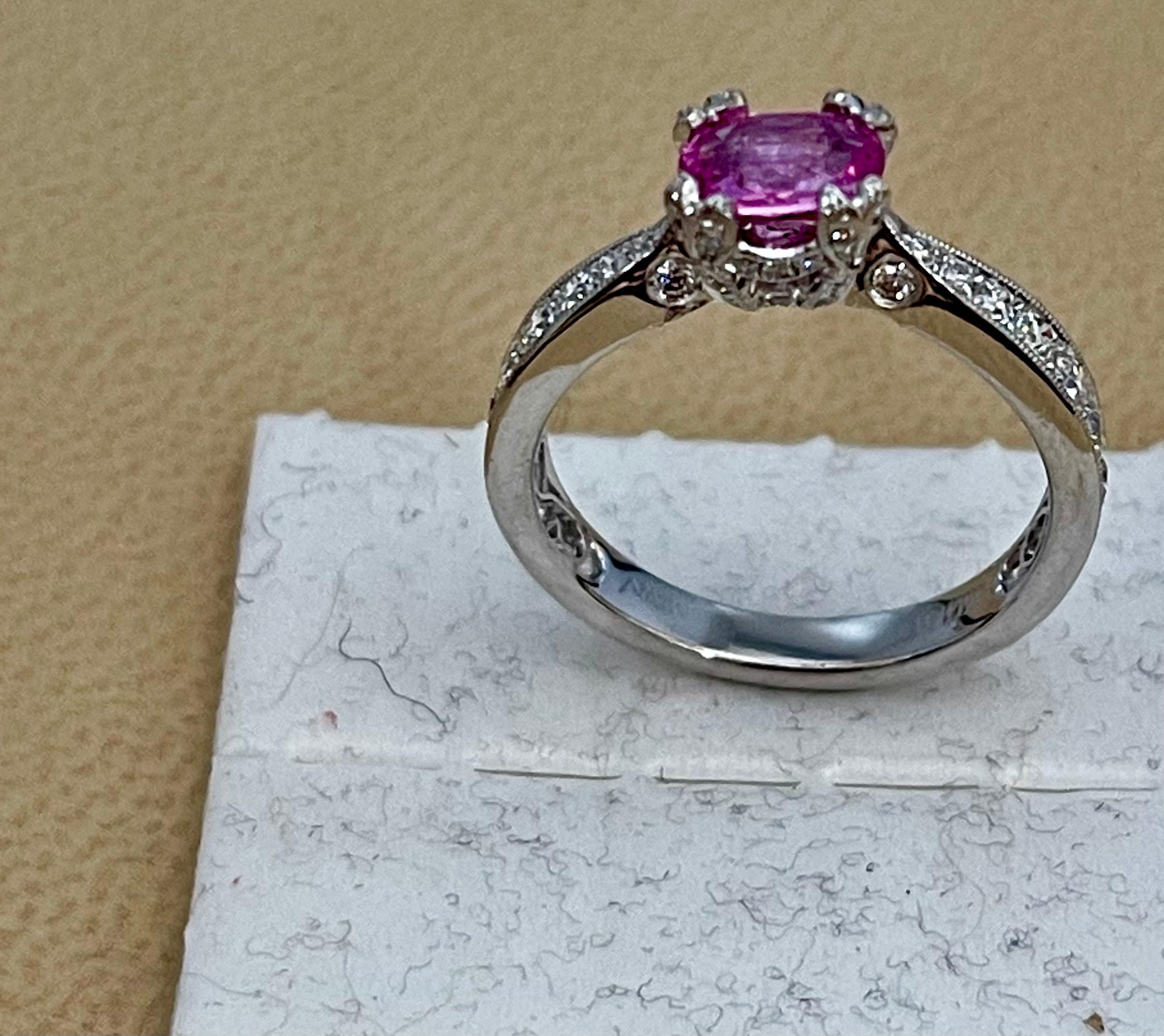 1 Ct Natural Pink Sapphire & 1.25 Ct Diamond Ring in Platinum For Sale 5