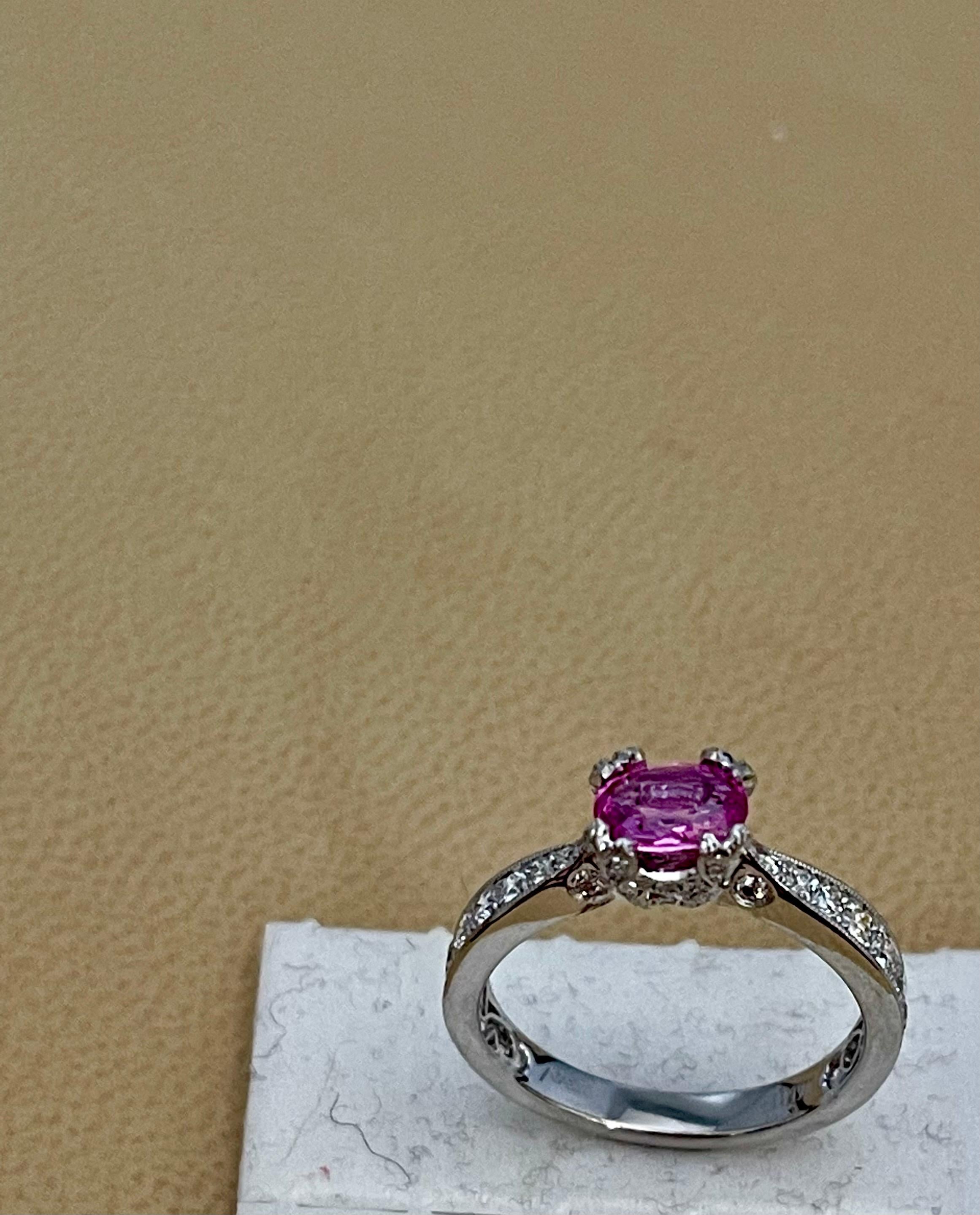 1 Ct Natural Pink Sapphire & 1.25 Ct Diamond Ring in Platinum For Sale 6