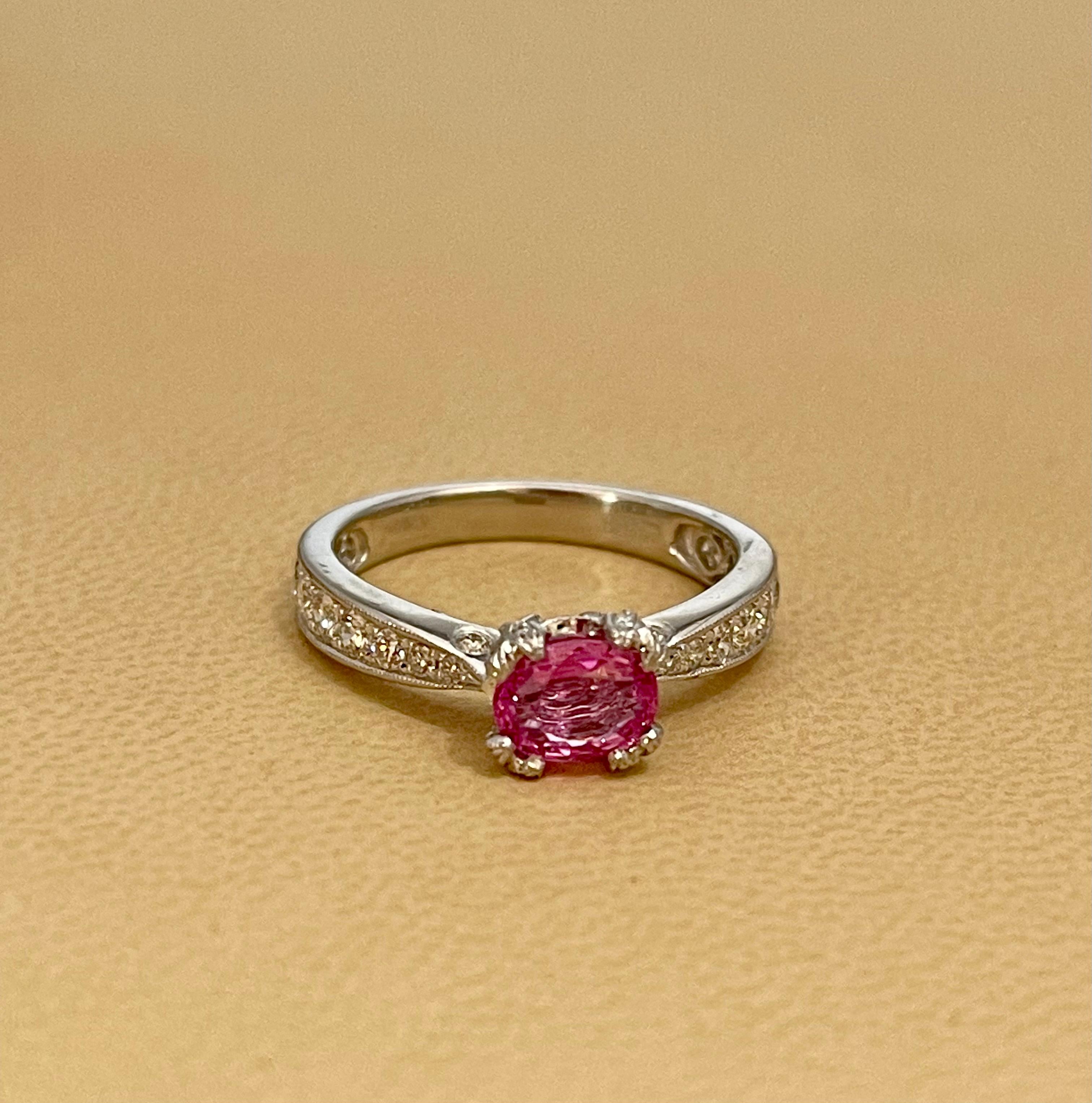 1 Ct Natural Pink Sapphire & 1.25 Ct Diamond Ring in Platinum For Sale 7