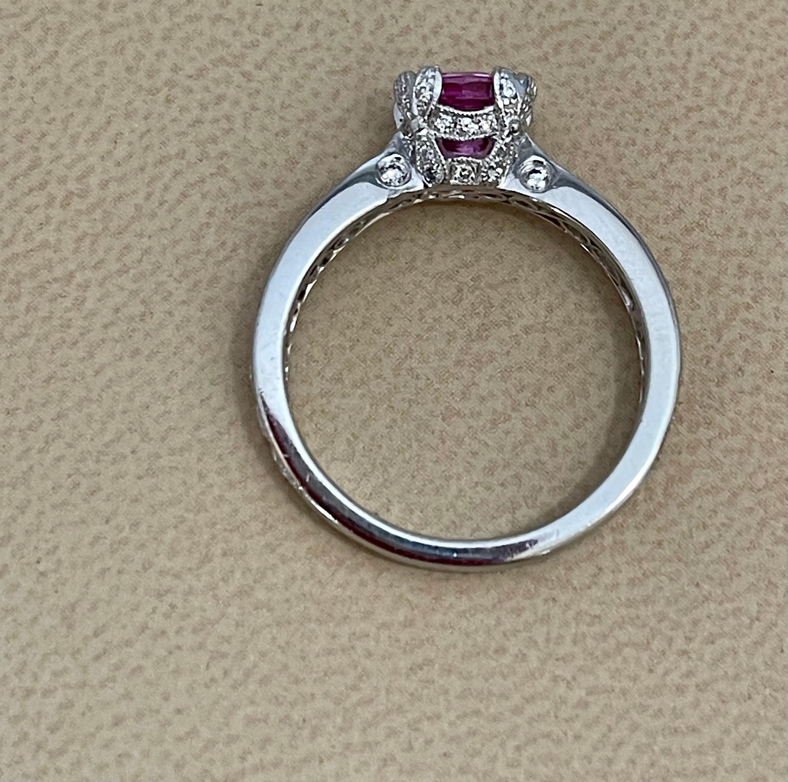 1 Ct Natural Pink Sapphire & 1.25 Ct Diamond Ring in Platinum For Sale 8