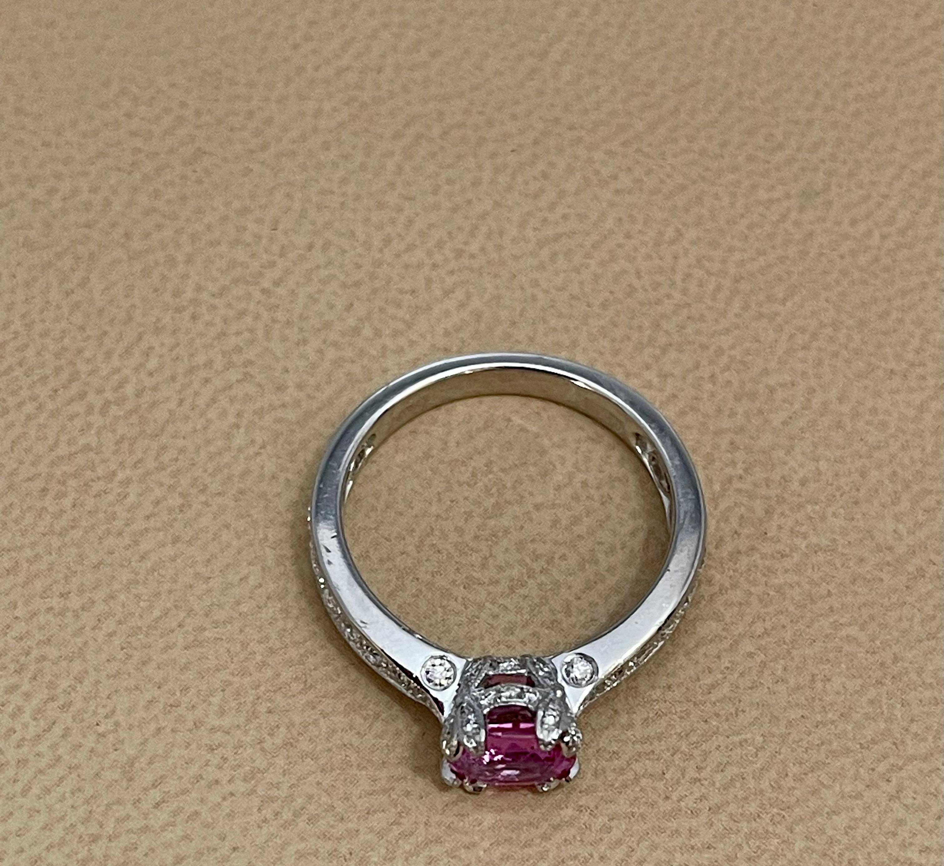 1 Ct Natural Pink Sapphire & 1.25 Ct Diamond Ring in Platinum For Sale 9