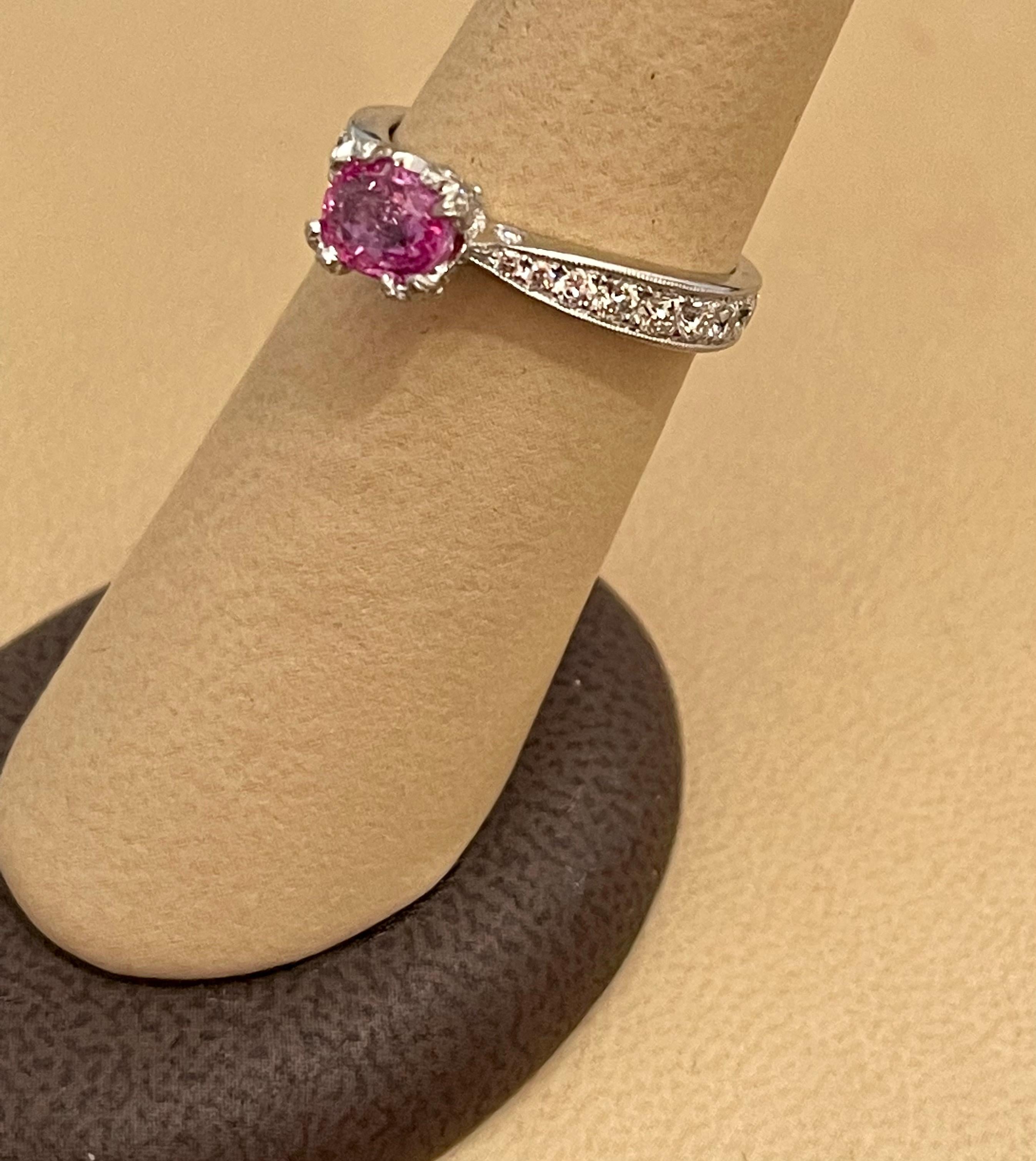 1 Ct Natural Pink Sapphire & 1.25 Ct Diamond Ring in Platinum For Sale 10