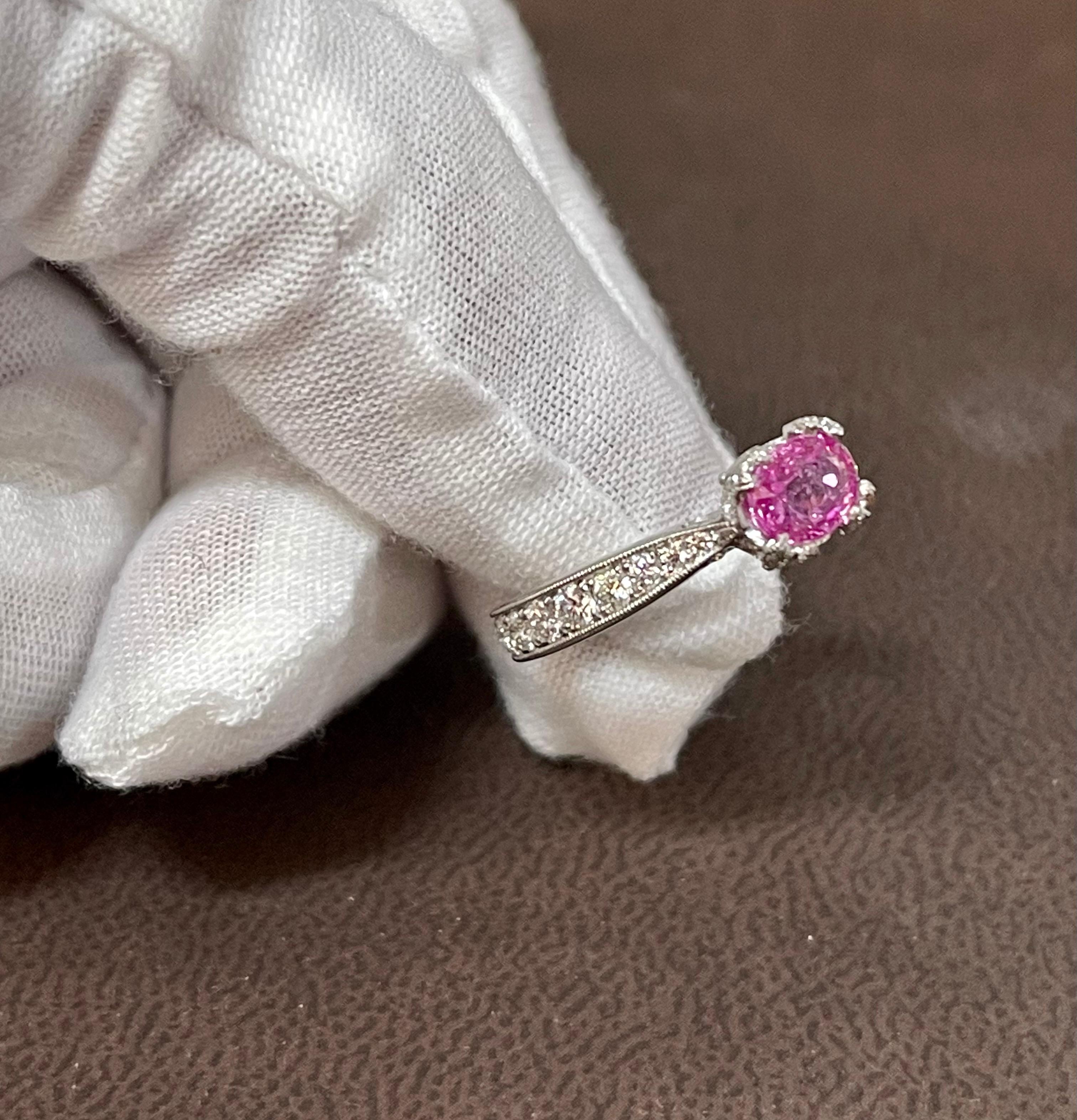 1 Ct Natural Pink Sapphire & 1.25 Ct Diamond Ring in Platinum For Sale 12