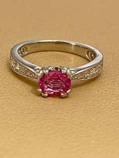 1 Ct Natural Pink Sapphire & 1.25 Ct Diamond Ring in Platinum