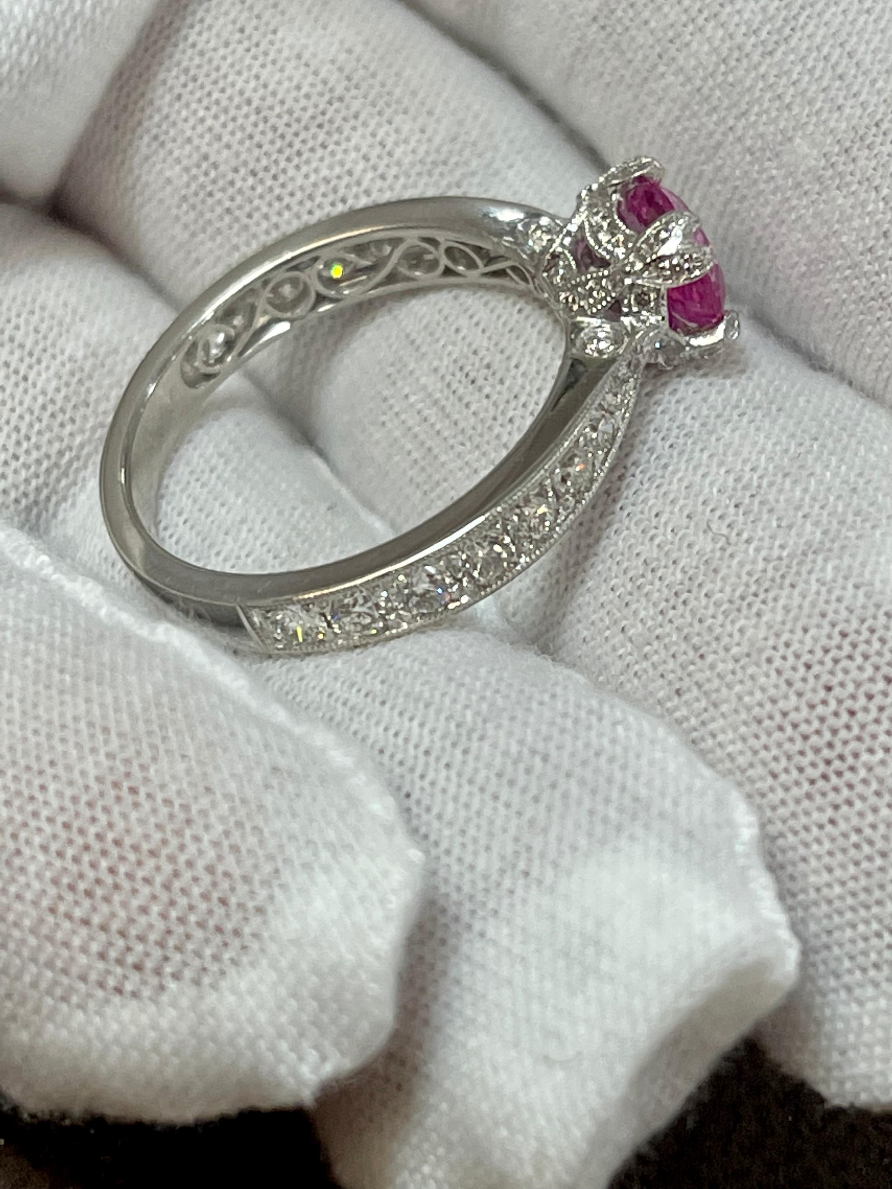 Women's 1 Ct Natural Pink Sapphire & 1.25 Ct Diamond Ring in Platinum For Sale