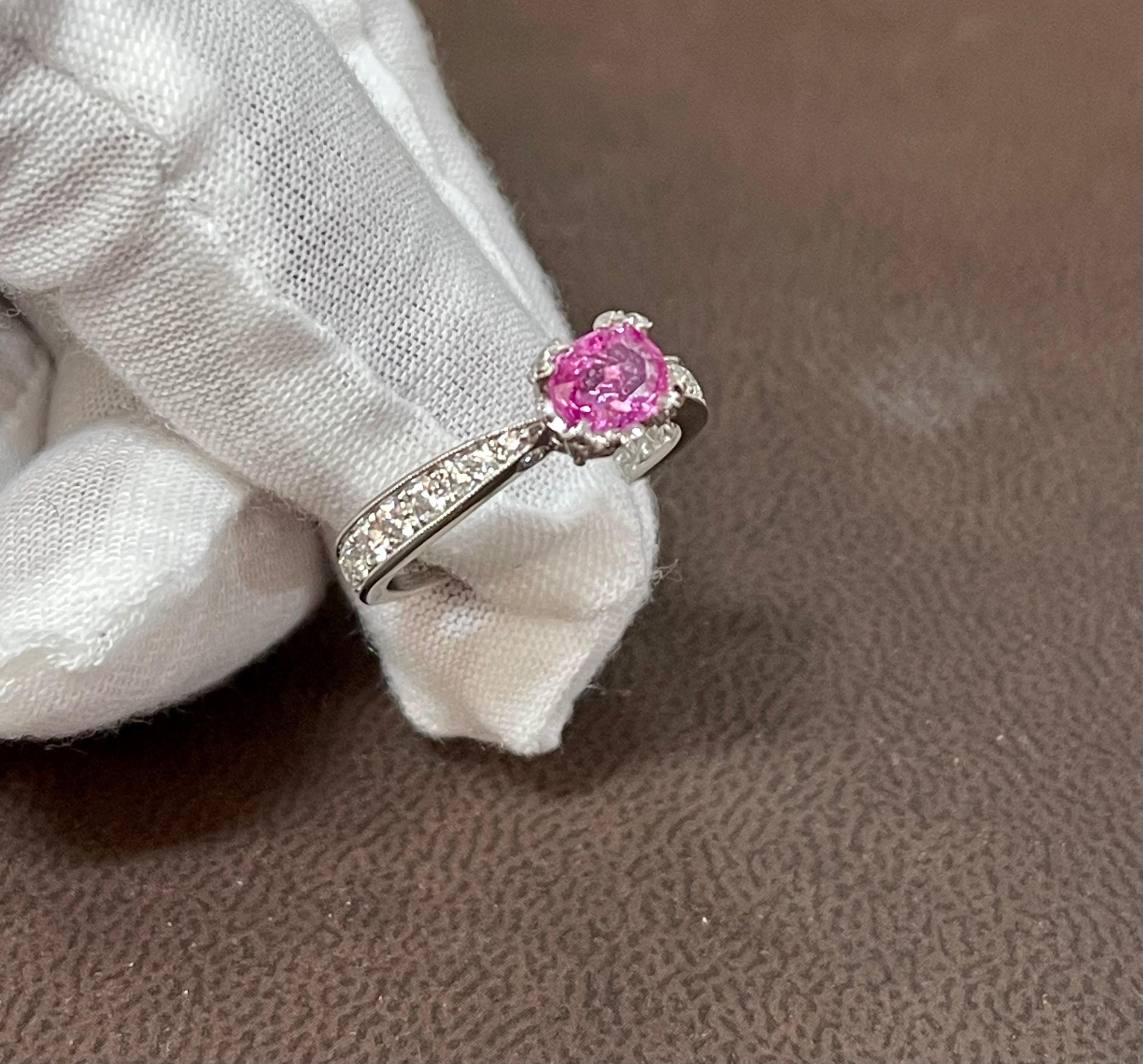 1 Ct Natural Pink Sapphire & 1.25 Ct Diamond Ring in Platinum For Sale 1