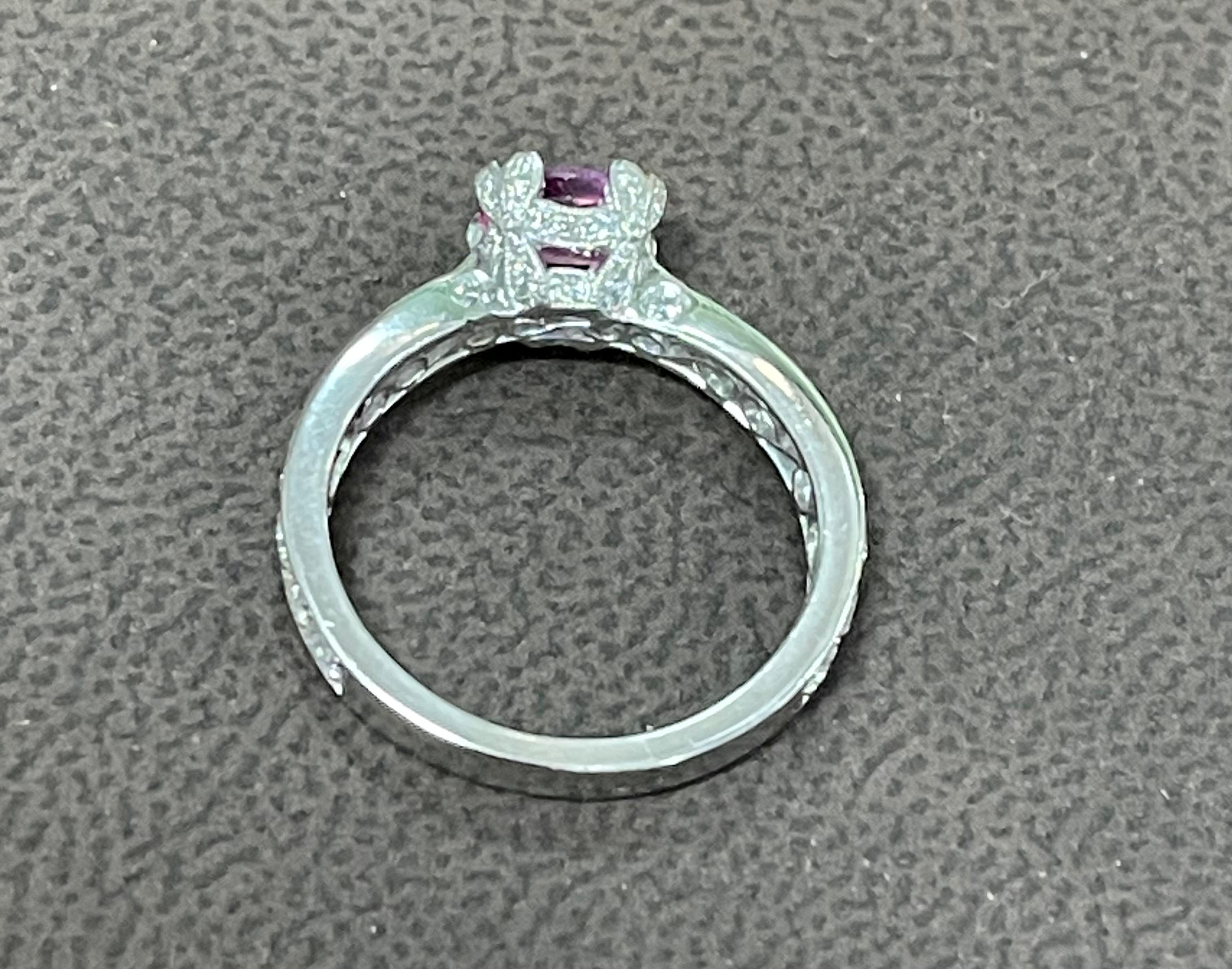 1 Ct Natural Pink Sapphire & 1.25 Ct Diamond Ring in Platinum For Sale 4