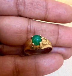 1 Ct Oval Emerald Cabochon 18 Kt Yellow Gold  Ring Vintage Men Size 8
