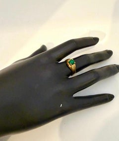 1 Ct Oval Emerald Cabochon 18 Kt Yellow Gold Ring Vintage Men Size 8