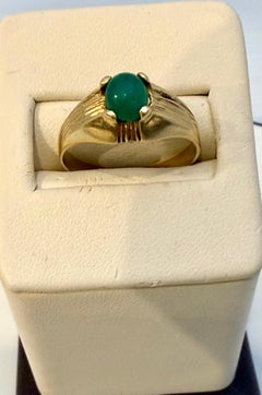 1 Ct Oval Emerald Cabochon 18 Kt Yellow Gold Ring Vintage Men Size 8 1 Ct Oval Emerald Cabochon 18 Kt Yellow Gold Ring Vintage Men Size 8