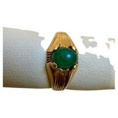 1 Ct Oval Emerald Cabochon 18 Kt Yellow Gold Ring Vintage Men Size 8