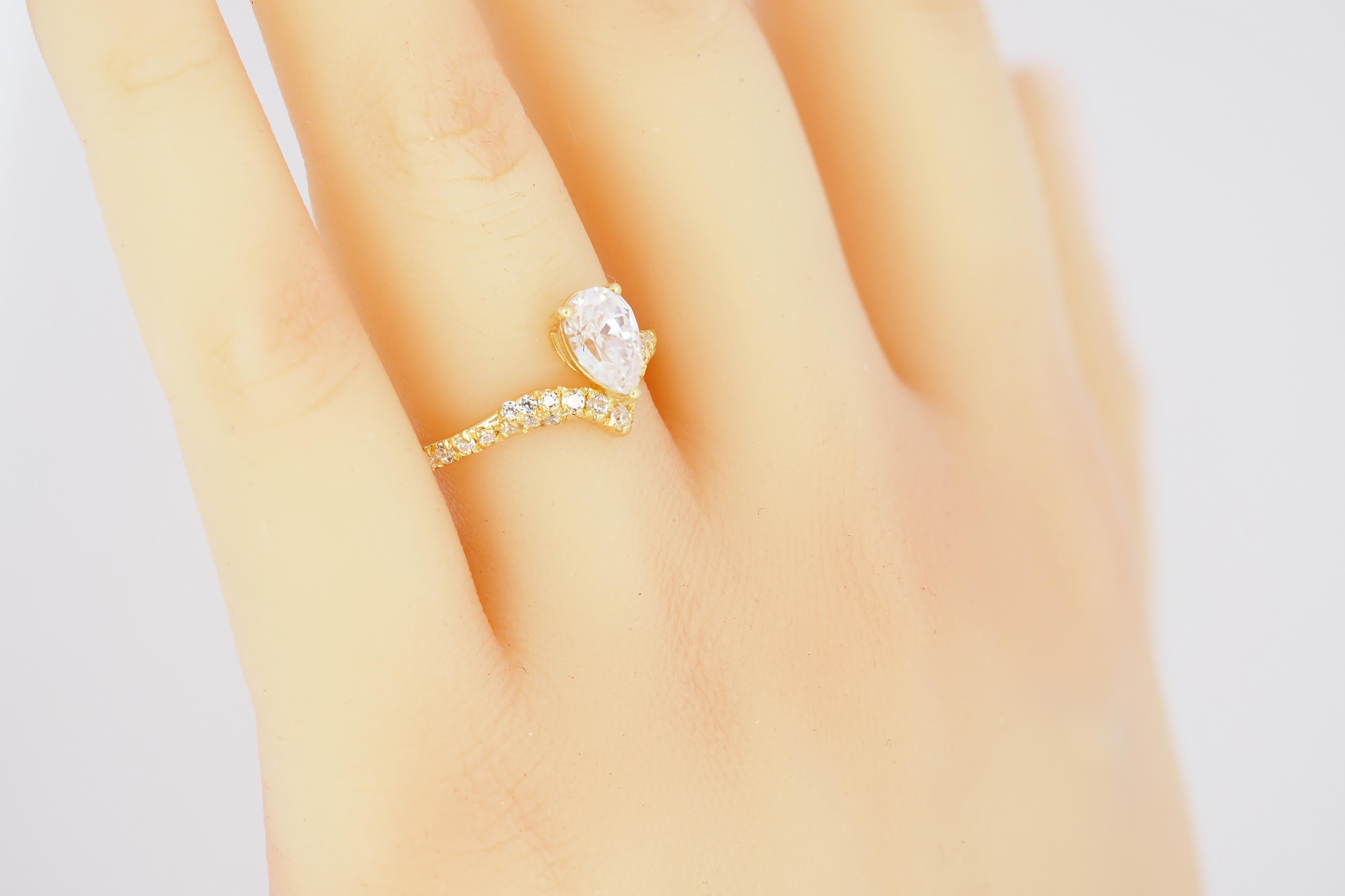 For Sale:  1 ct Pear moissanite 14k gold ring 5