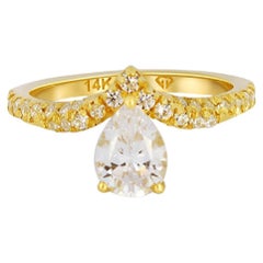 Anello in oro 14k con moissanite 1 ct Pear
