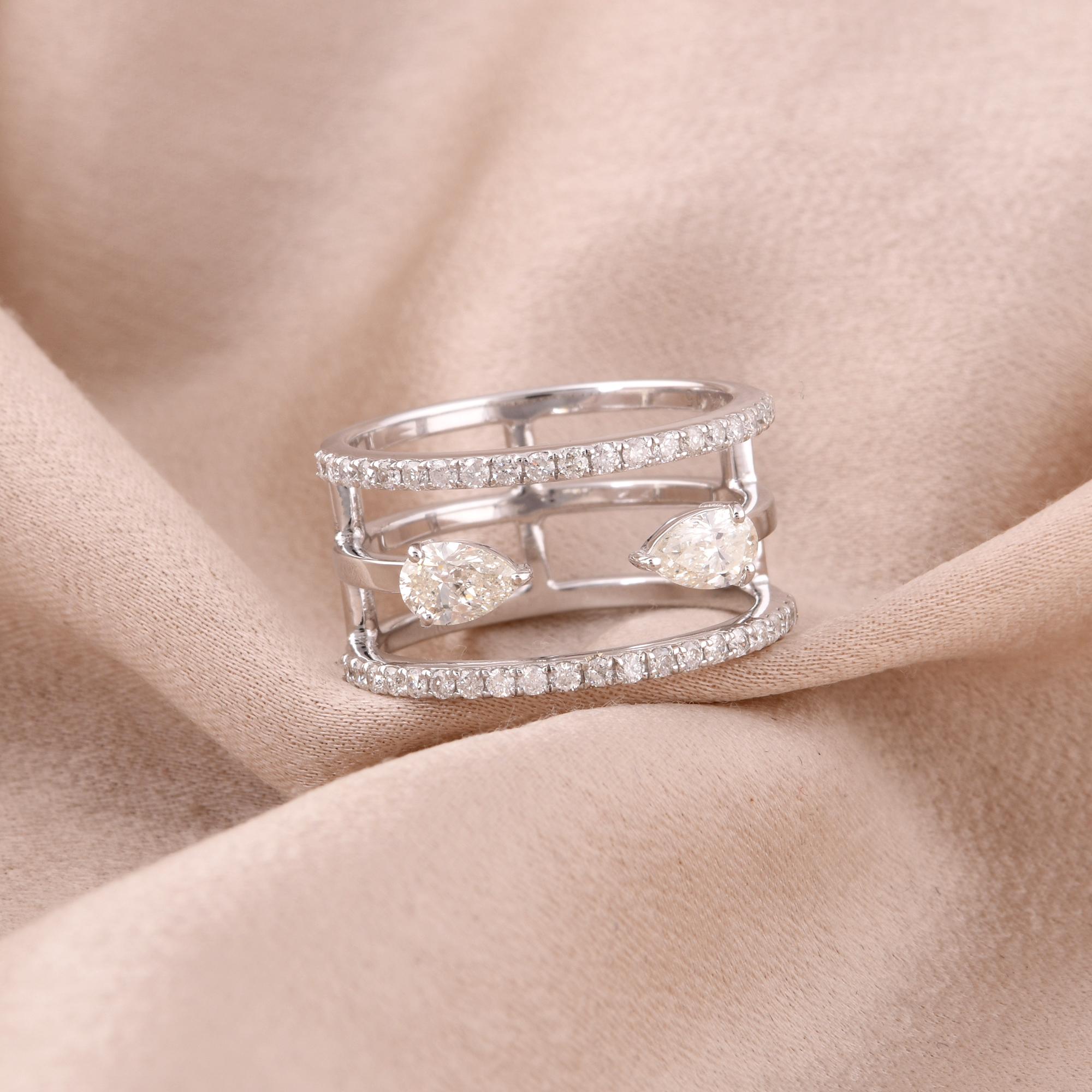 For Sale:  1 Ct Pear Round Diamond Three Band Ring 18 Karat White Gold Handmade Jewelry 2