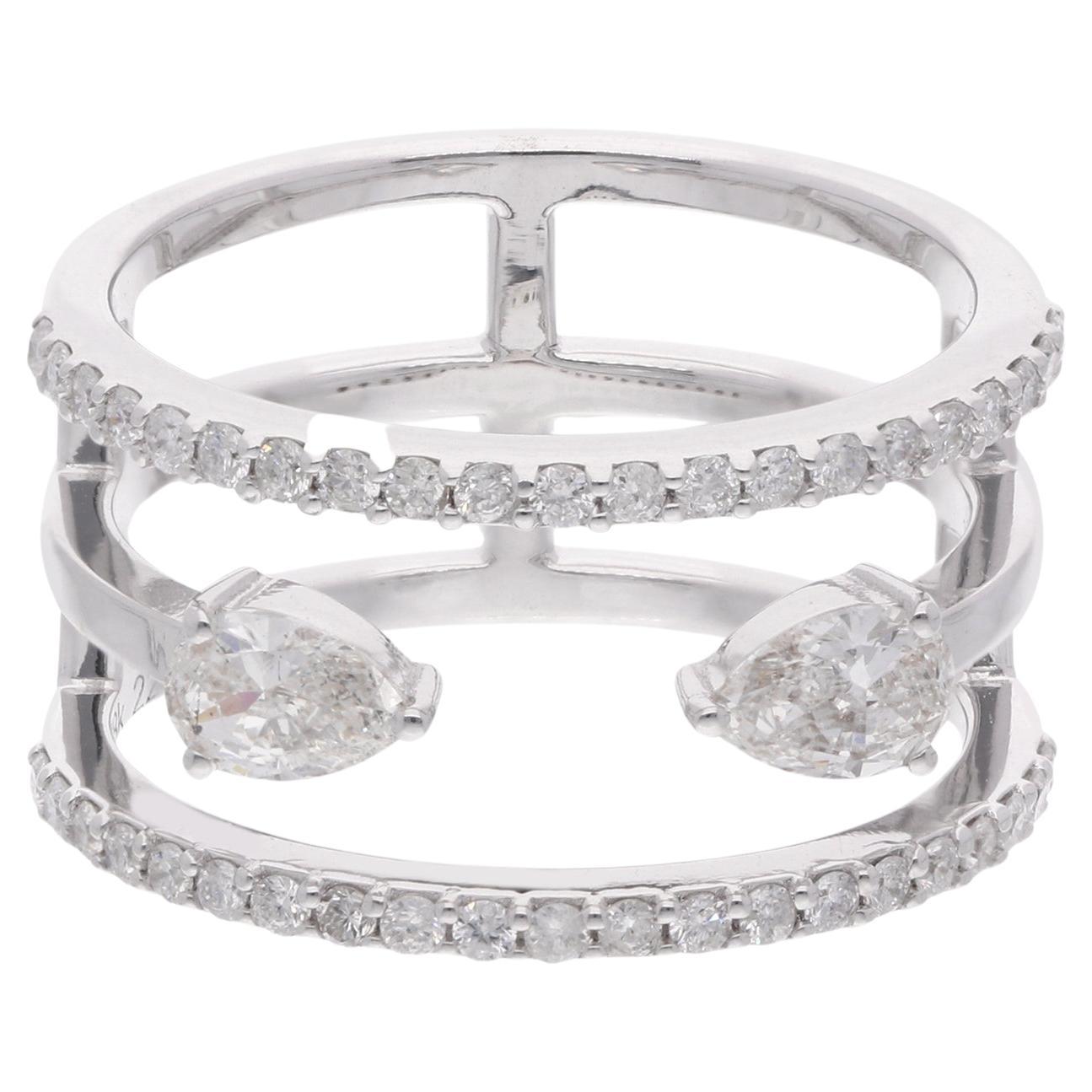 For Sale:  1 Ct Pear Round Diamond Three Band Ring 18 Karat White Gold Handmade Jewelry