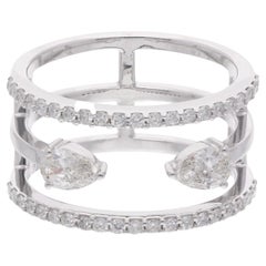 1 Ct Pear Round Diamond Three Band Ring 18 Karat White Gold Handmade Jewelry